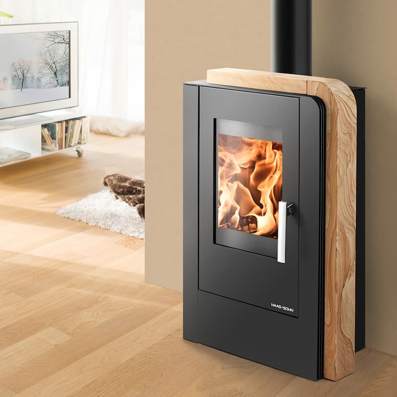 Haas+Sohn Kaminofen Aruba easy Stahl Schwarz mit Woodstone/Sandstein
