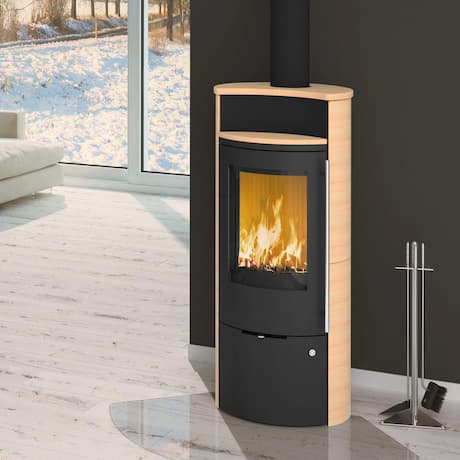 Kaminofen Olsberg Caldera II Compact Stahl Schwarz / Keramik Caffe Latte im Kamin-Shop von kamdi24