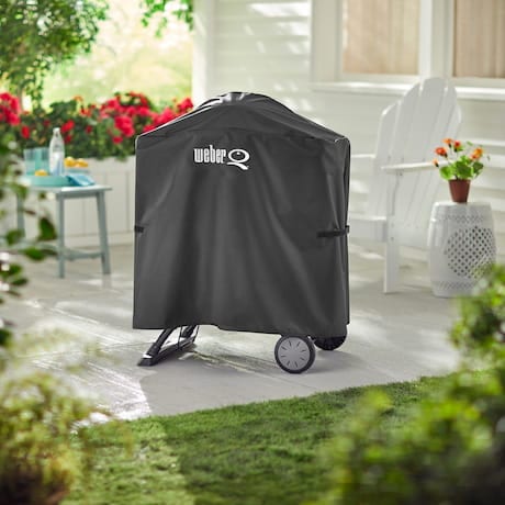 Die Premium-Abdeckhaube von Weber für den Rollwagen Q 1000 und 2000 in Schwarz