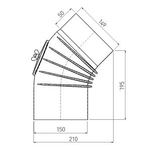 Raik Rauchrohrbogen / Ofenrohrbogen Emaille 150mm - 45° Bogen gerippt Schwarz mit Reinigungsöffnung
