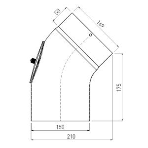 Raik Rauchrohrbogen / Ofenrohrbogen Emaille 150mm - 45° Bogen glatt Grau mit Reinigungsöffnung