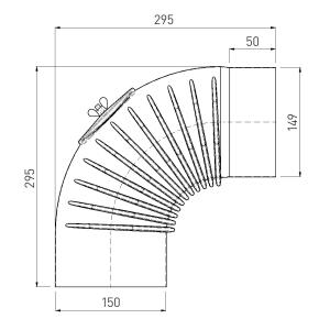 Raik Rauchrohrbogen / Ofenrohrbogen Emaille 150mm - 90° Bogen gerippt Grau mit Reinigungsöffnung