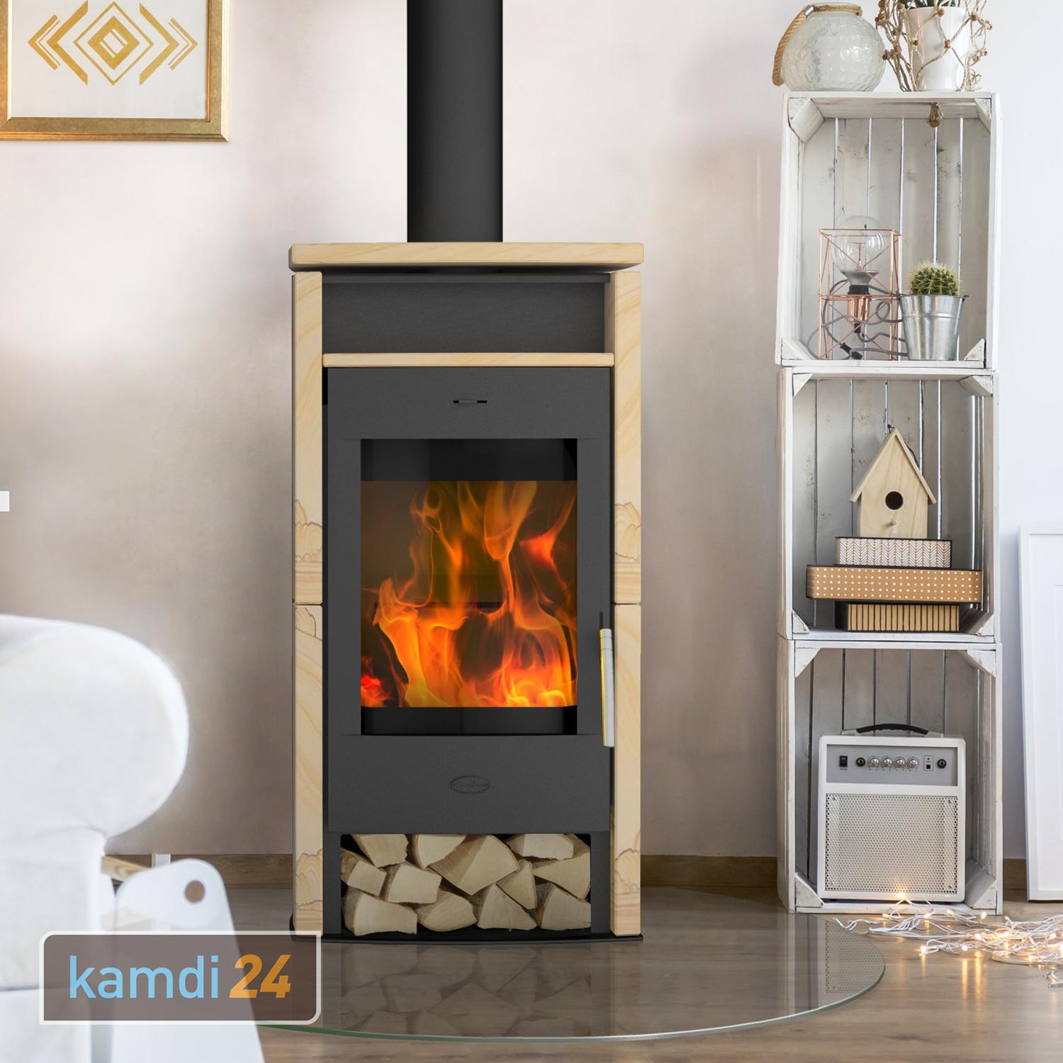 im Schwarz | Sandstein Fireplace kamdi24-Shop Santiago kaufen | Stahl Kaminofen