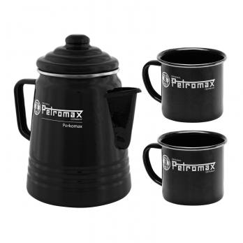 Petromax Perkolator Perkomax + 2 Emaille-Becher Schwarz