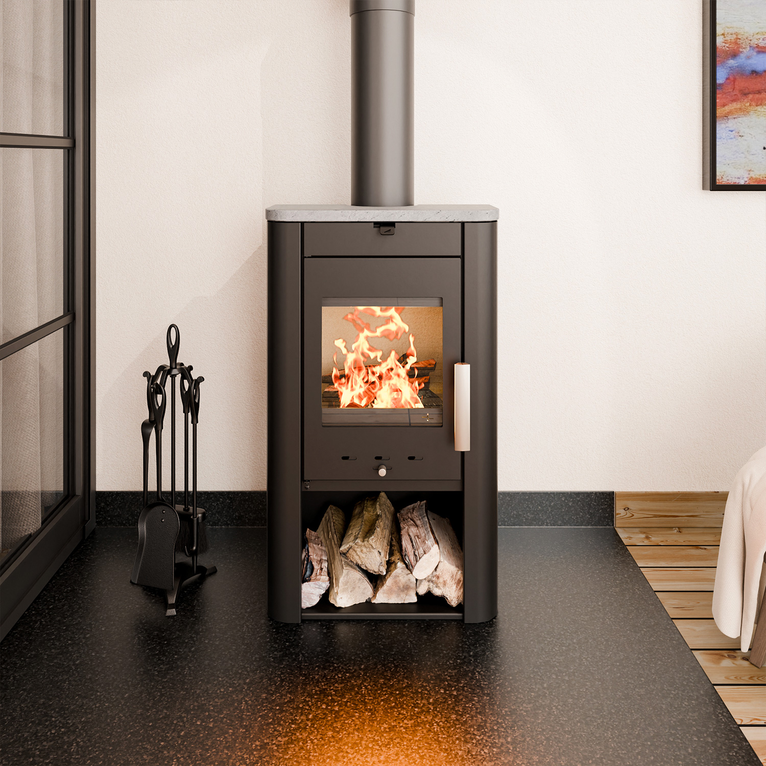 Haas+Sohn Prunus 332.15 - ST Kaminofen Perl-Schwarz / Serpentino