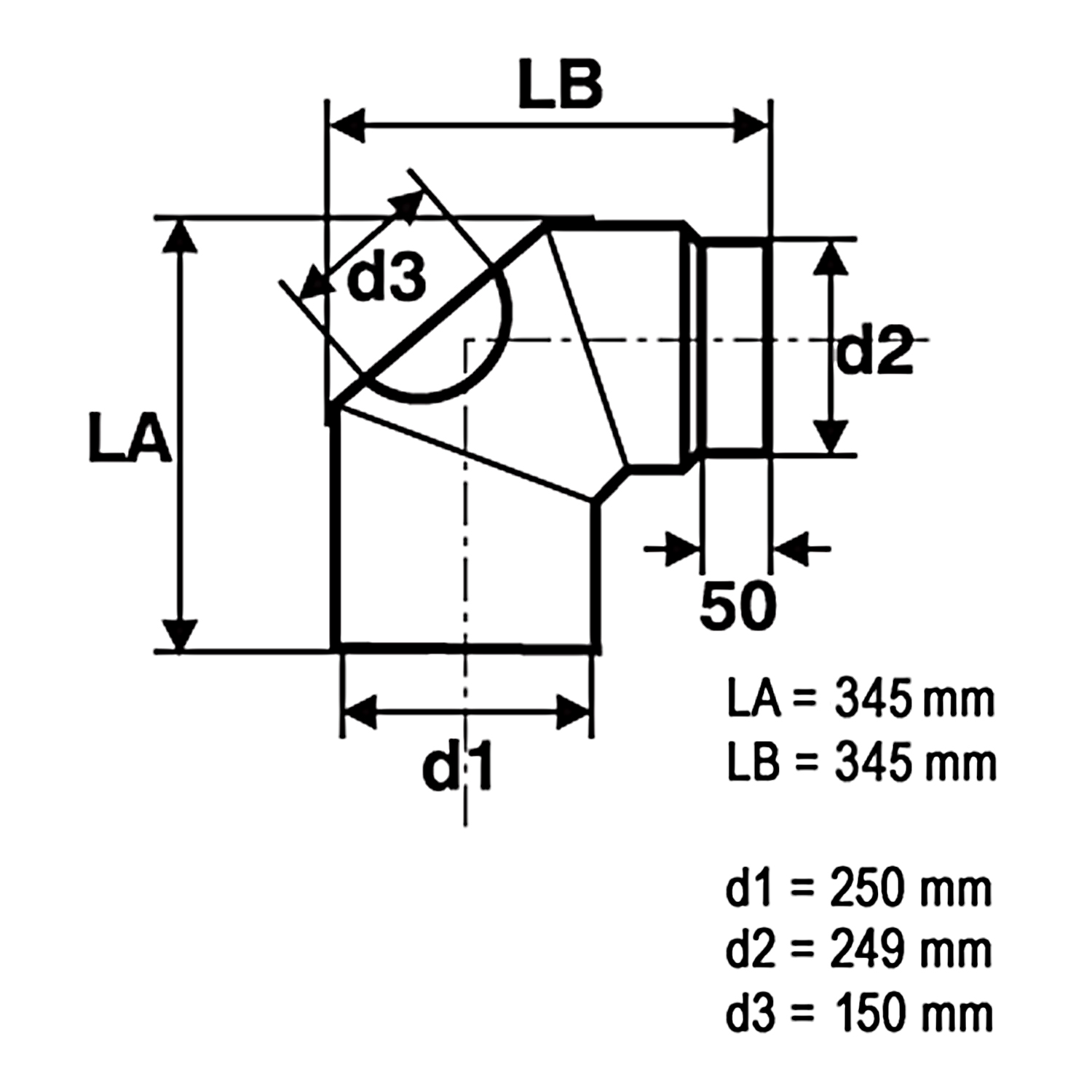 Raik Basic Rauchrohrbogen / Ofenrohr 250mm - 90° mit Reinigungsöffnung schwarz