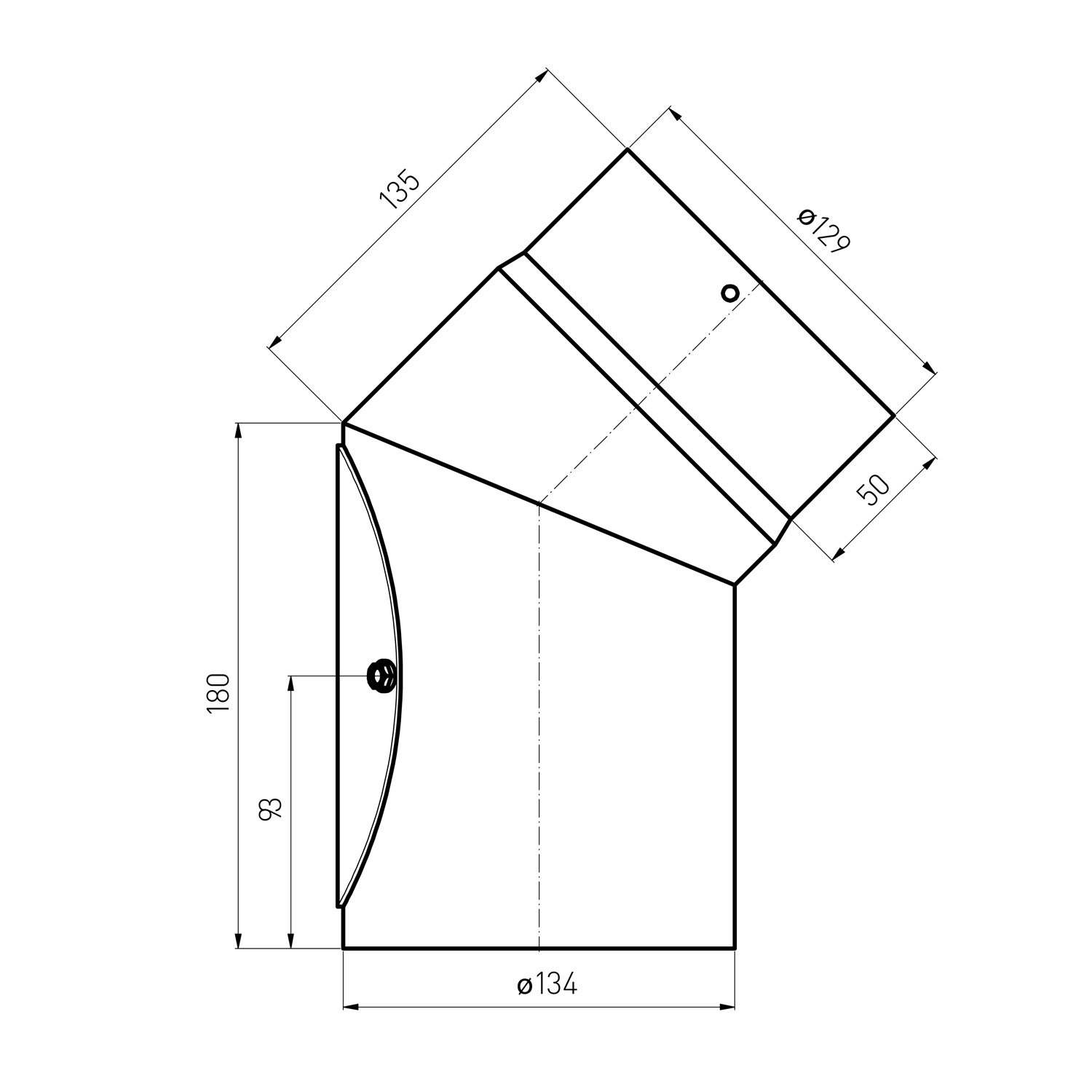 Raik Basic Rauchrohrbogen 130mm schwarz 45° mit Tür –R für Rauchrohr / Ofenrohr