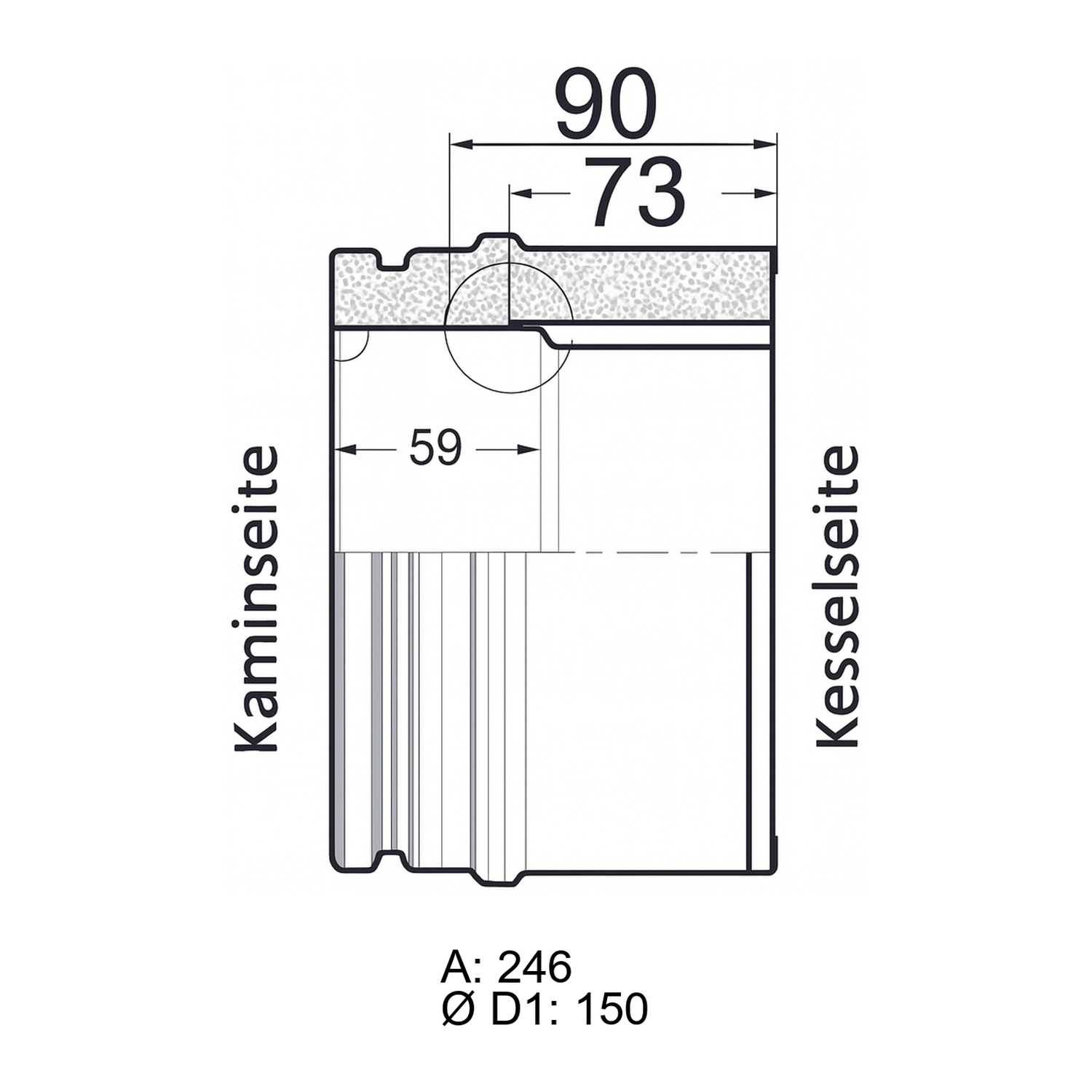 Schiedel Doppelwandfutter Ø150 kurz für ICS Ø150 mm doppelwandig glänzend
