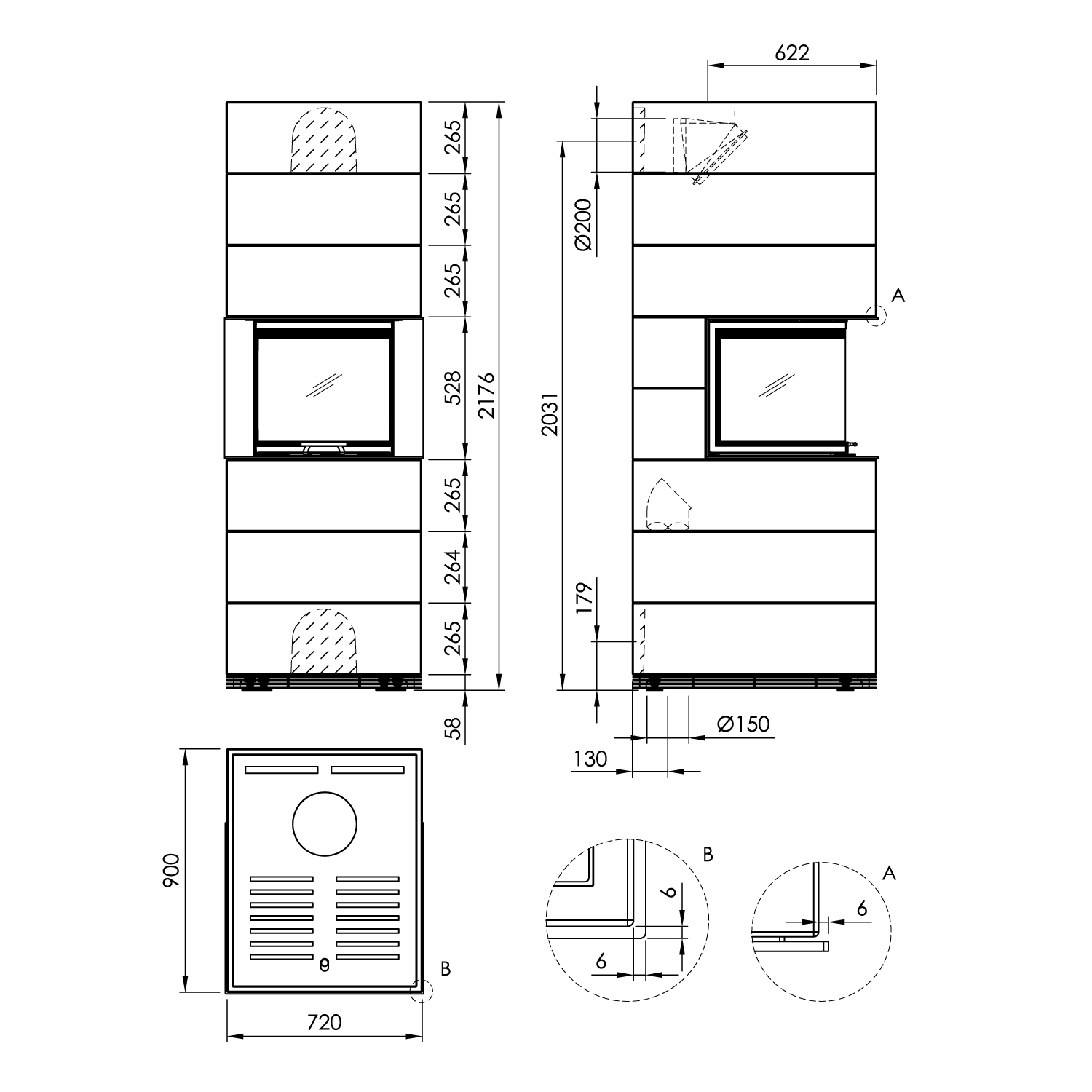 Spartherm SIM 3/3/Arte U-50h-4S Kaminbausatz Natur