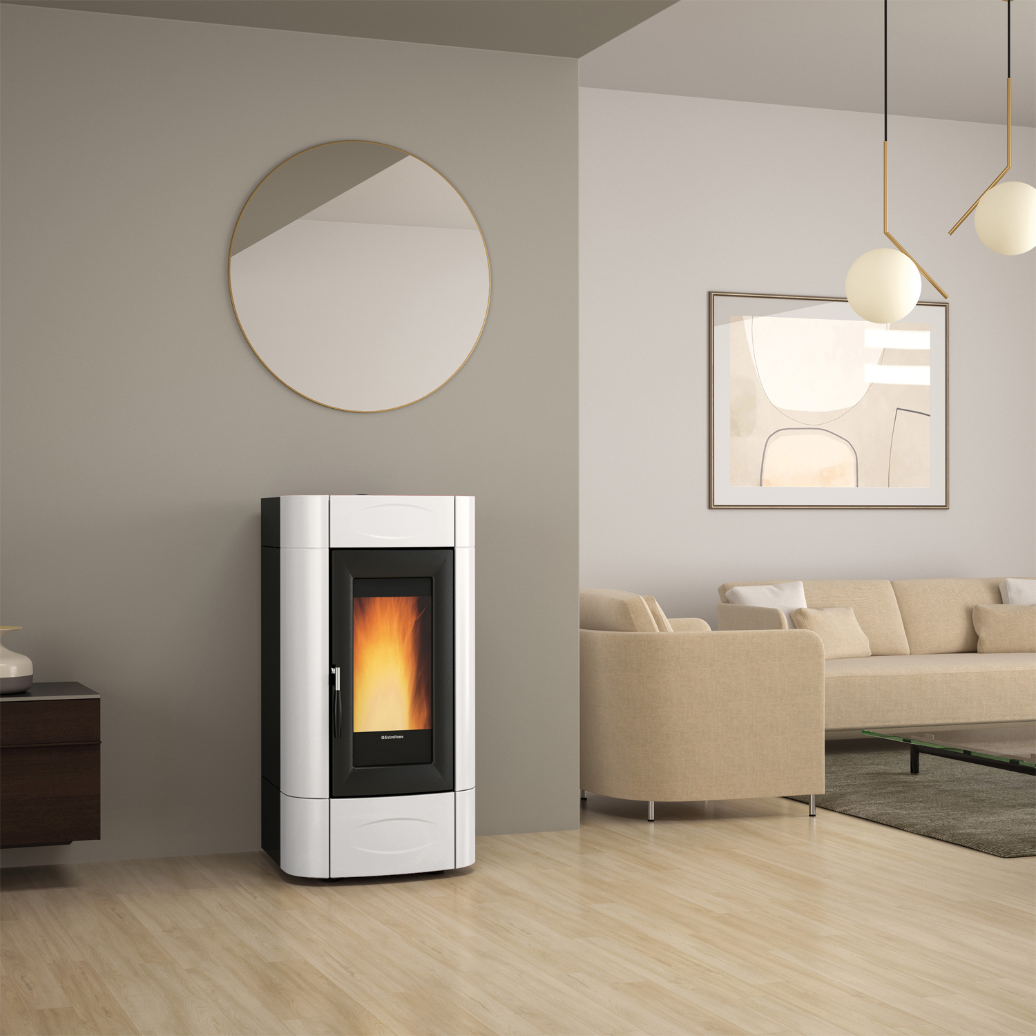 Extraflame Evolution Line Isidora Idro H16 wasserführender Pelletofen Weiß