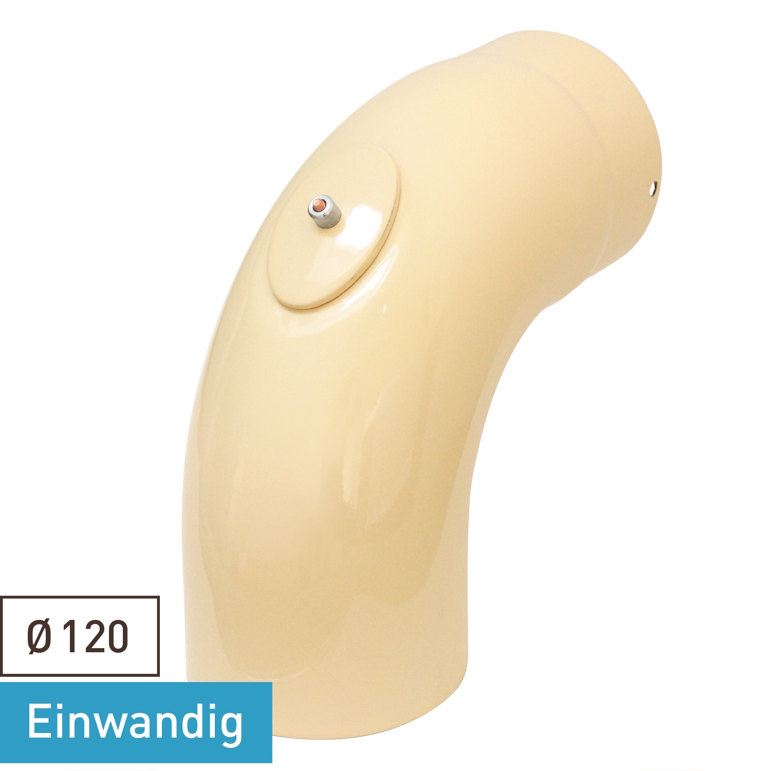 Raik Rauchrohrbogen / Ofenrohrbogen Emaille 120mm - 90° Bogen glatt Schwarz mit Reinigungsöffnung