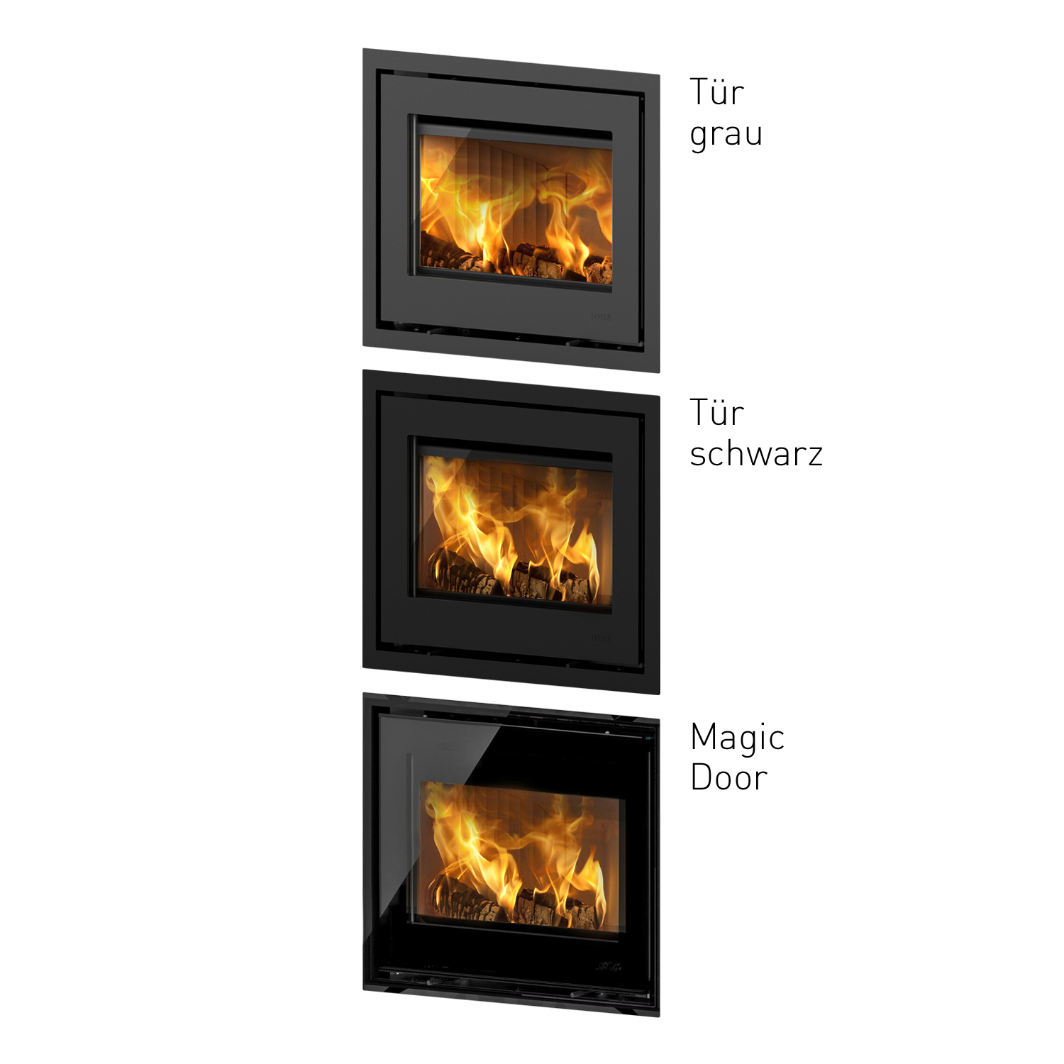 Lotus Beto 470 Kaminofen Magic Tür, Topplatte Grau, RRA hinten + 1 m³ Kaminholz gratis