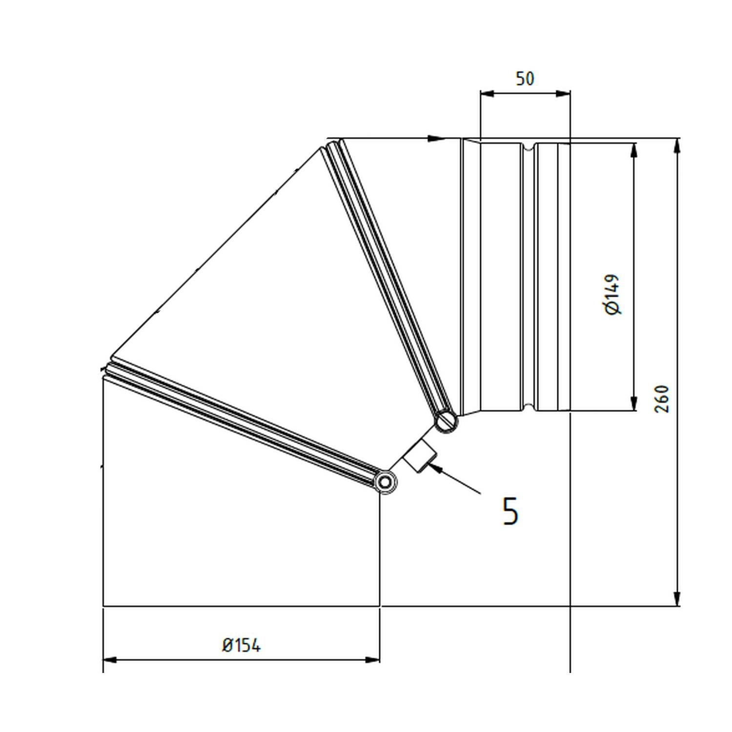 Raik Lifestyle Bogen Durchmesser 150/0-90° 2,00mm eingezogen drehbar 3-tlg mit eingelegter Tür mit Dichtung schwarz für Rauchrohr/ Ofenrohr