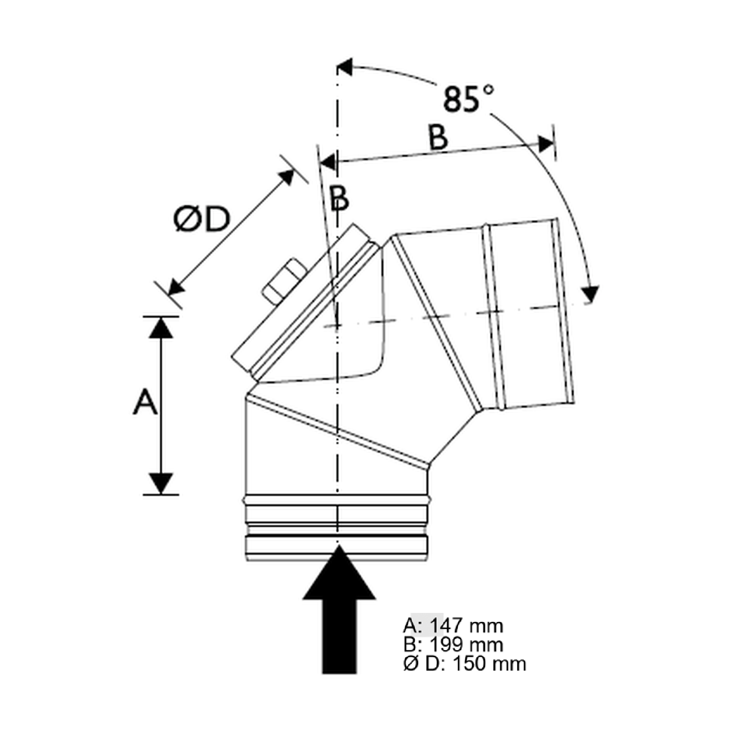 Schiedel PRIMA PLUS Bogen 85° Ø150 mm mit Revisionsverschluss für Festbrennstoffe einwandig matt