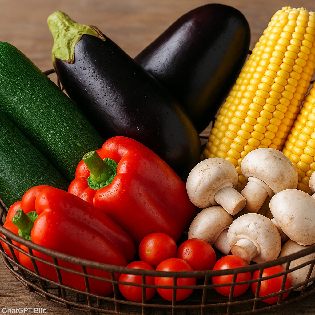 korb-mit-frischem-gemüse:-zucchini,-paprika,-mais,-pilze,-auberginen-und-tomaten