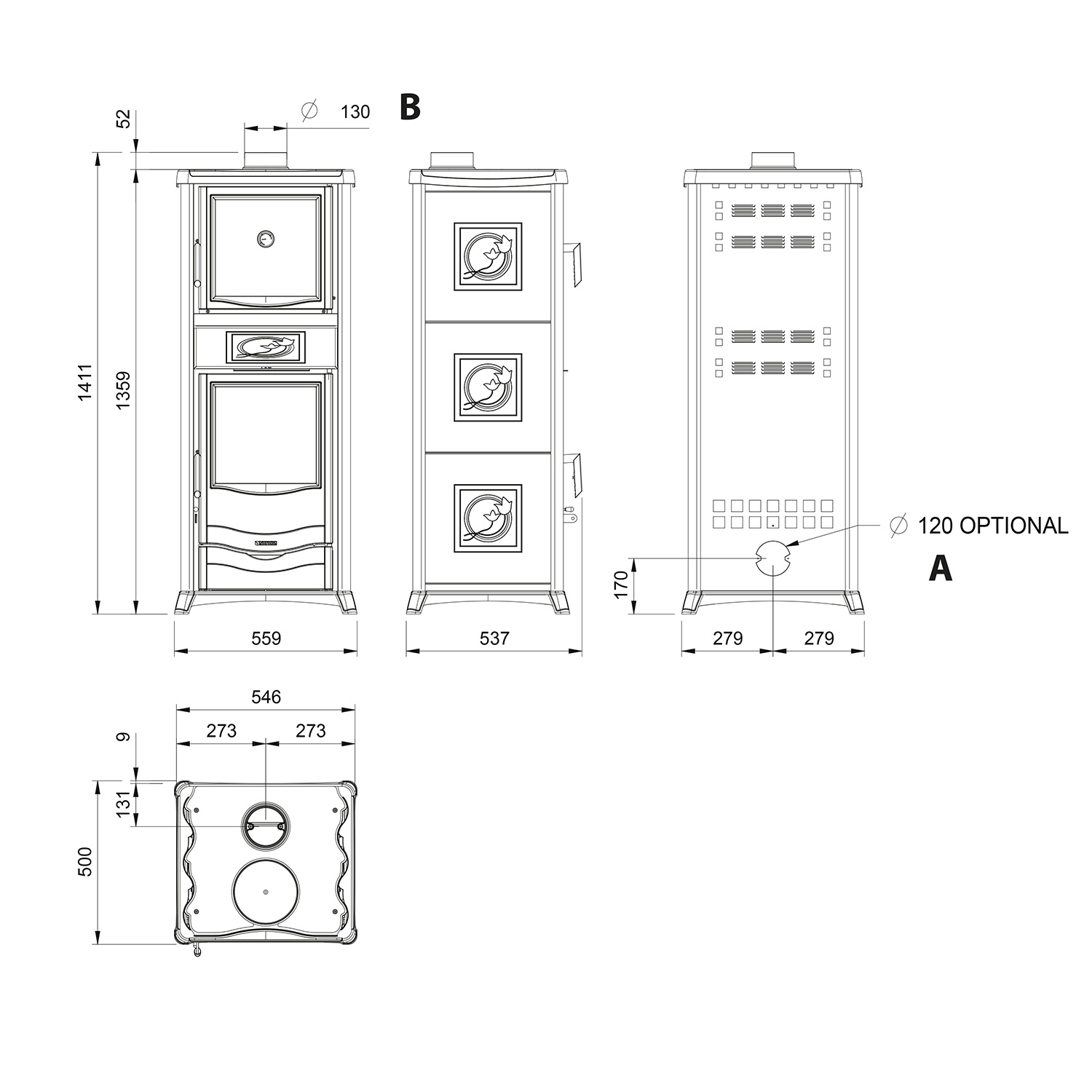 La Nordica Rossella Plus Forno 165, Kaminofen, Liberty Bordeaux