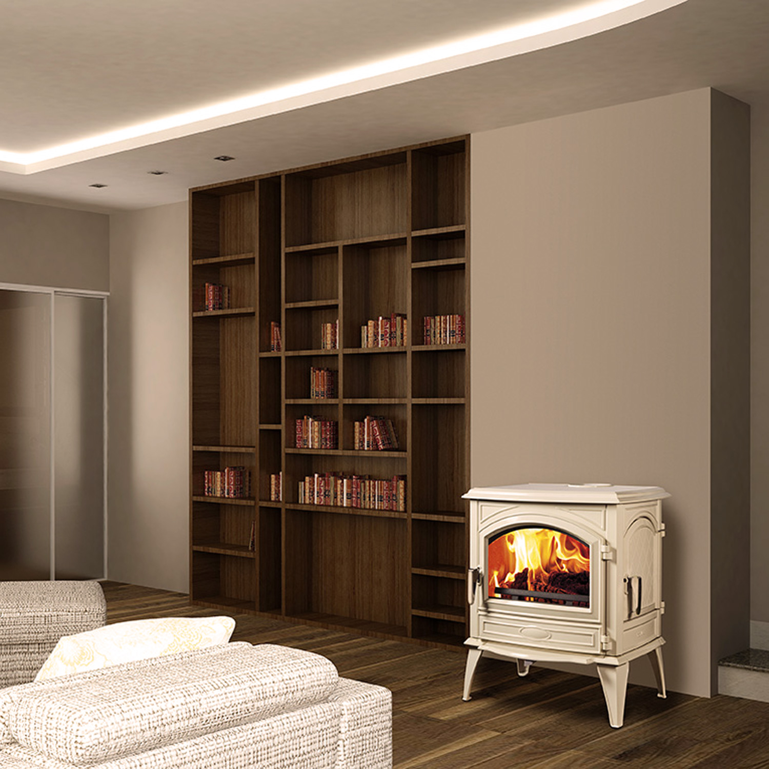 Dovre 760 WD Kaminofen Gusseisen Cremeweiß emailliert, Bauart 2