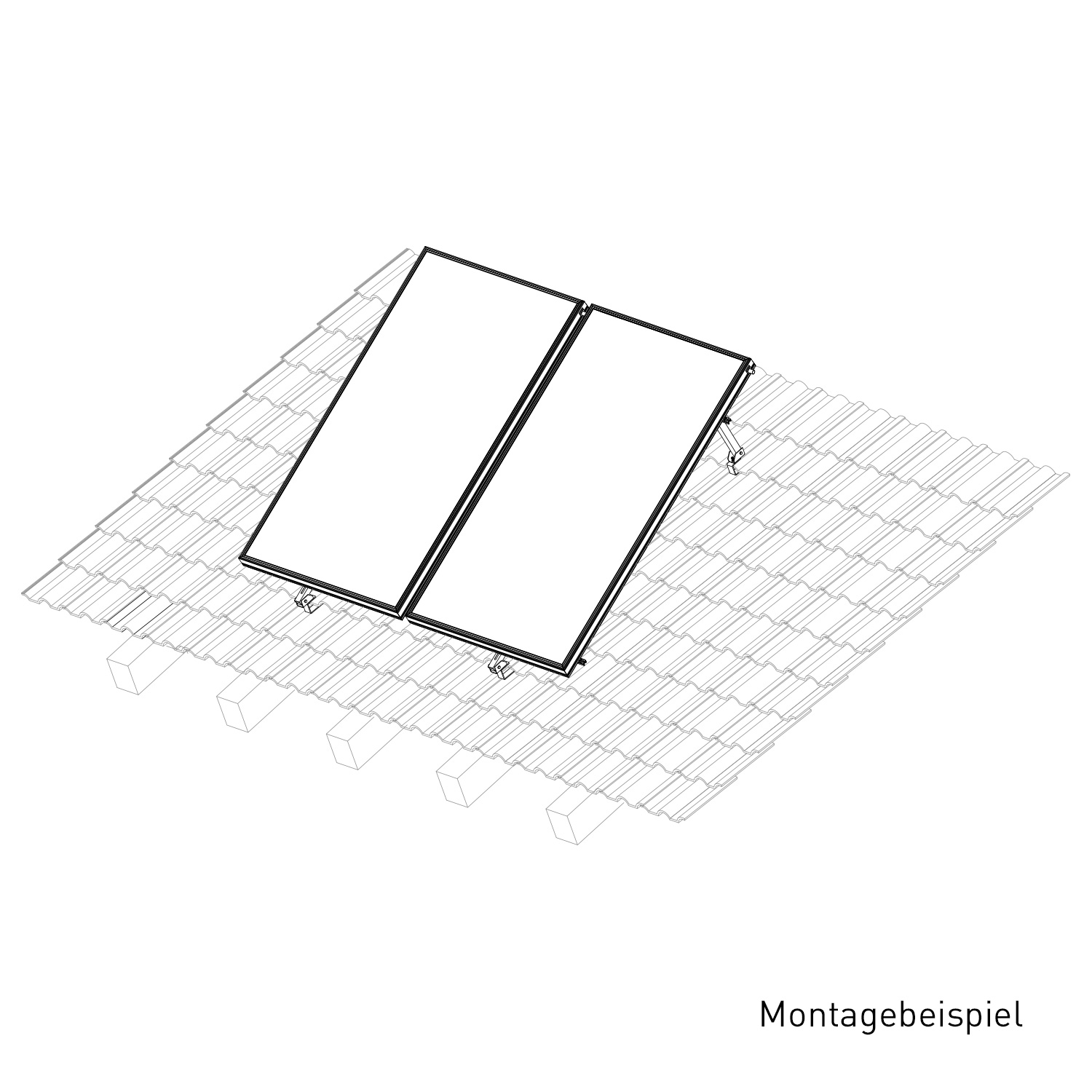 Sunex Aufdachmontageset für Schrägdach 10 bis 25 Grad für 2 Flachkollektoren AMP 2.0