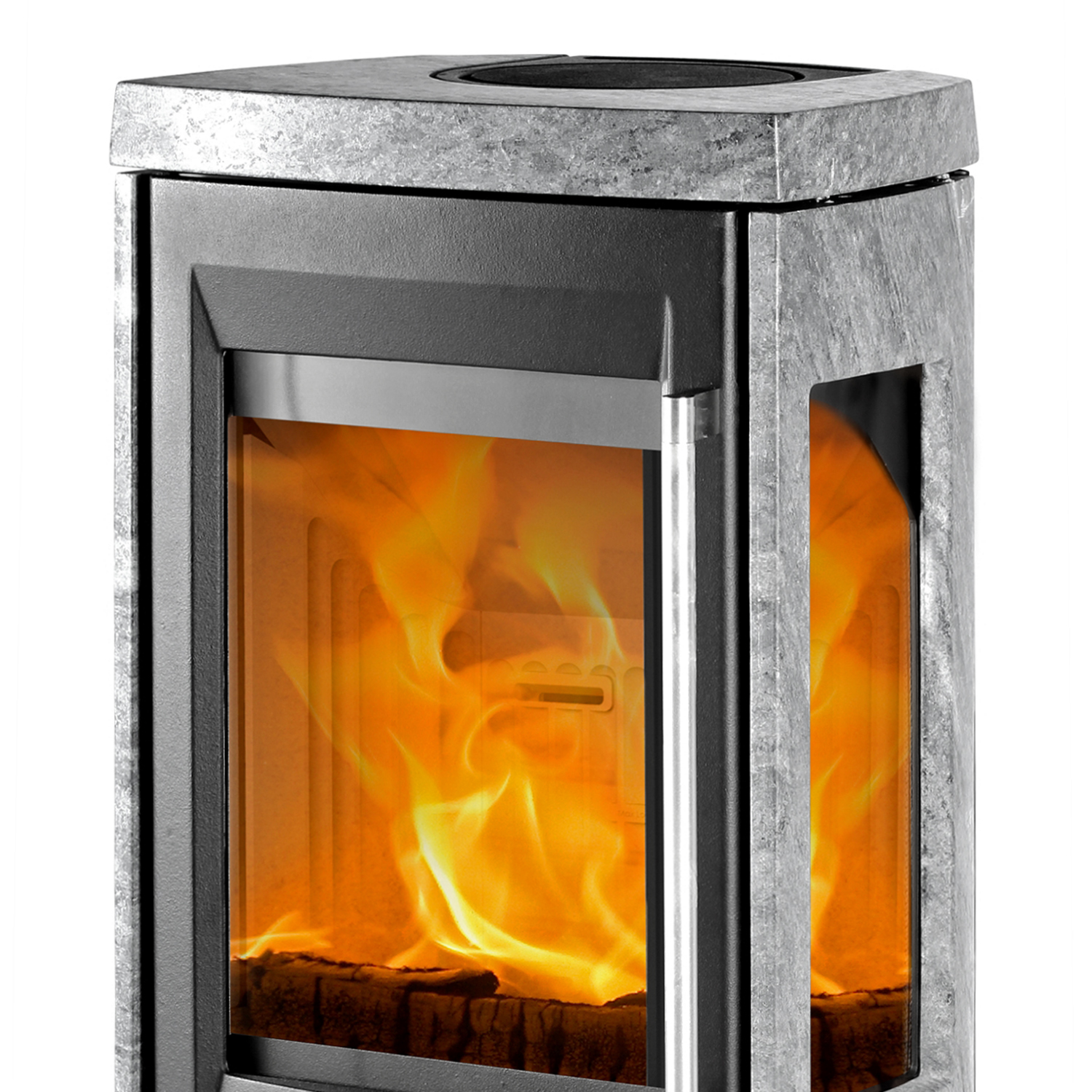 TermaTech TT30GS Kaminofen Stahl Schwarz/Speckstein, 3-seitige Verglasung, Rauchrohr hinten TermaTech TT30GS Kaminofen Stahl Schwarz/Speckstein, 3-seitige Verglasung, Rauchrohr hinten