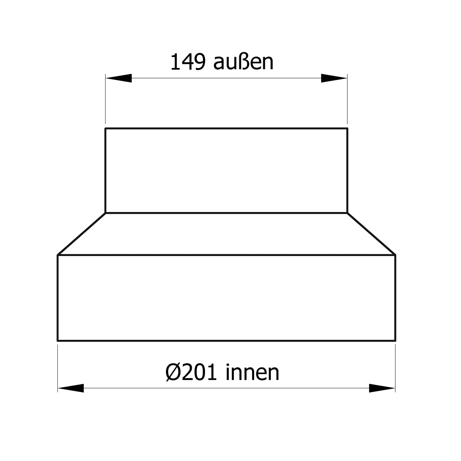 Raik Basic Reduzierung 200mm- 150mm schwarz für Rauchrohr / Ofenrohr