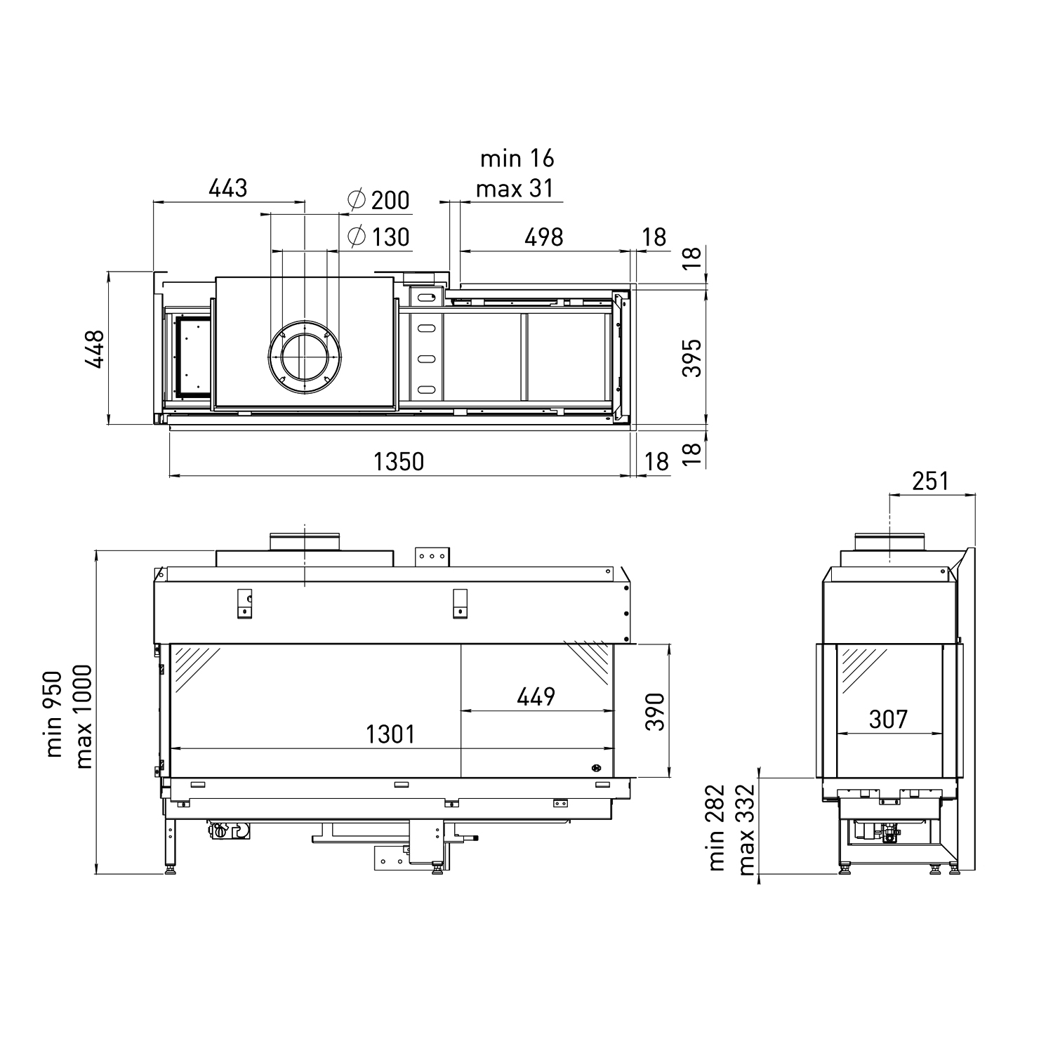 Spartherm DRU Metro 130XTL RCH Gas-Kamineinsatz links Ceraglas schwarz G25