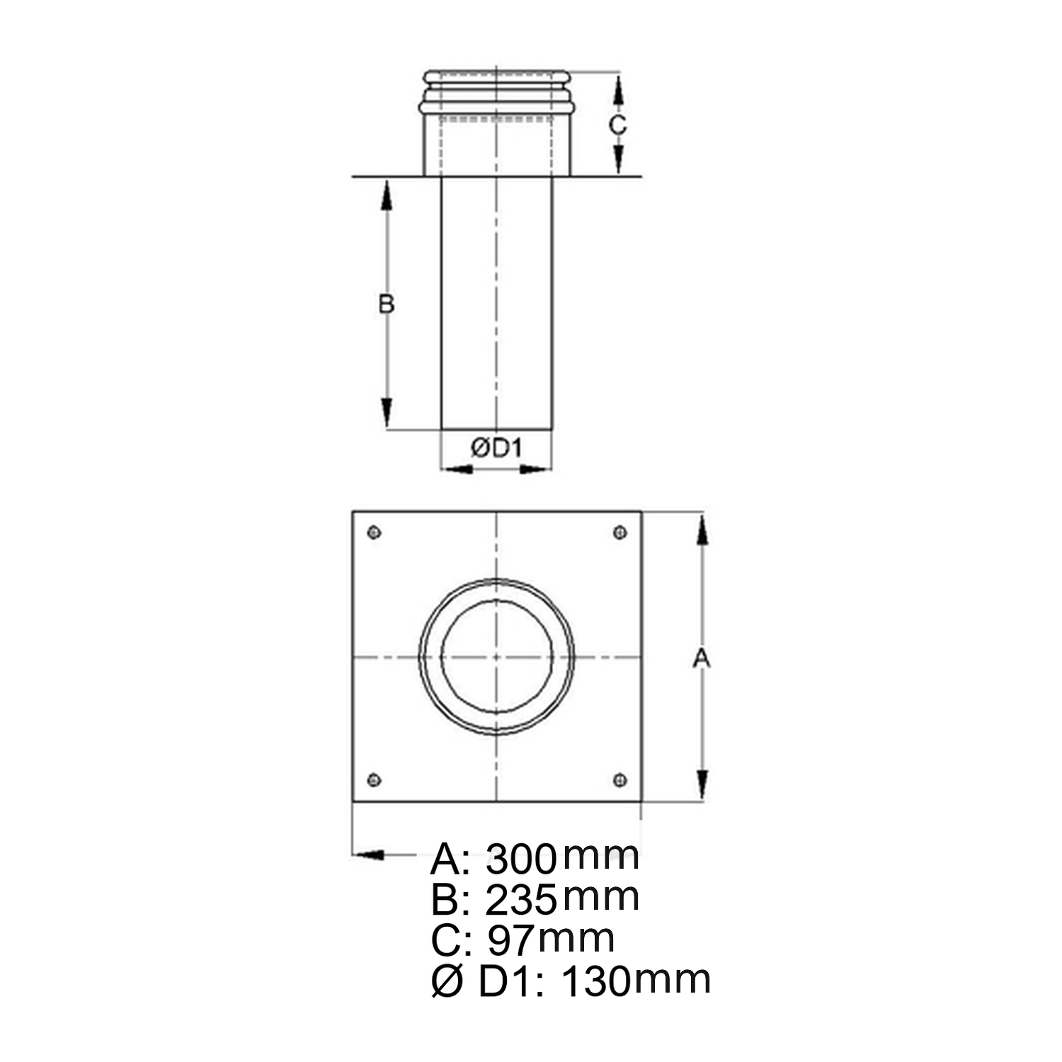 Schiedel ICS Grundplatte offen Ø130 mm für Schornsteinverlängerung doppelwandig glänzend