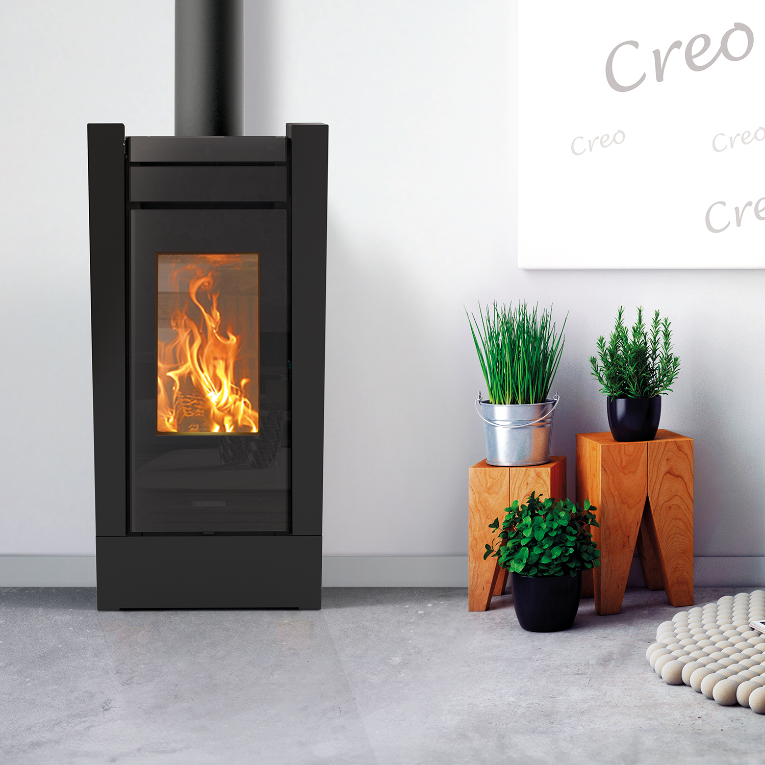 Thermorossi Creo Wood Kaminofen Stahl Schwarz Matt Thermorossi Creo Wood Kaminofen Stahl Schwarz Matt