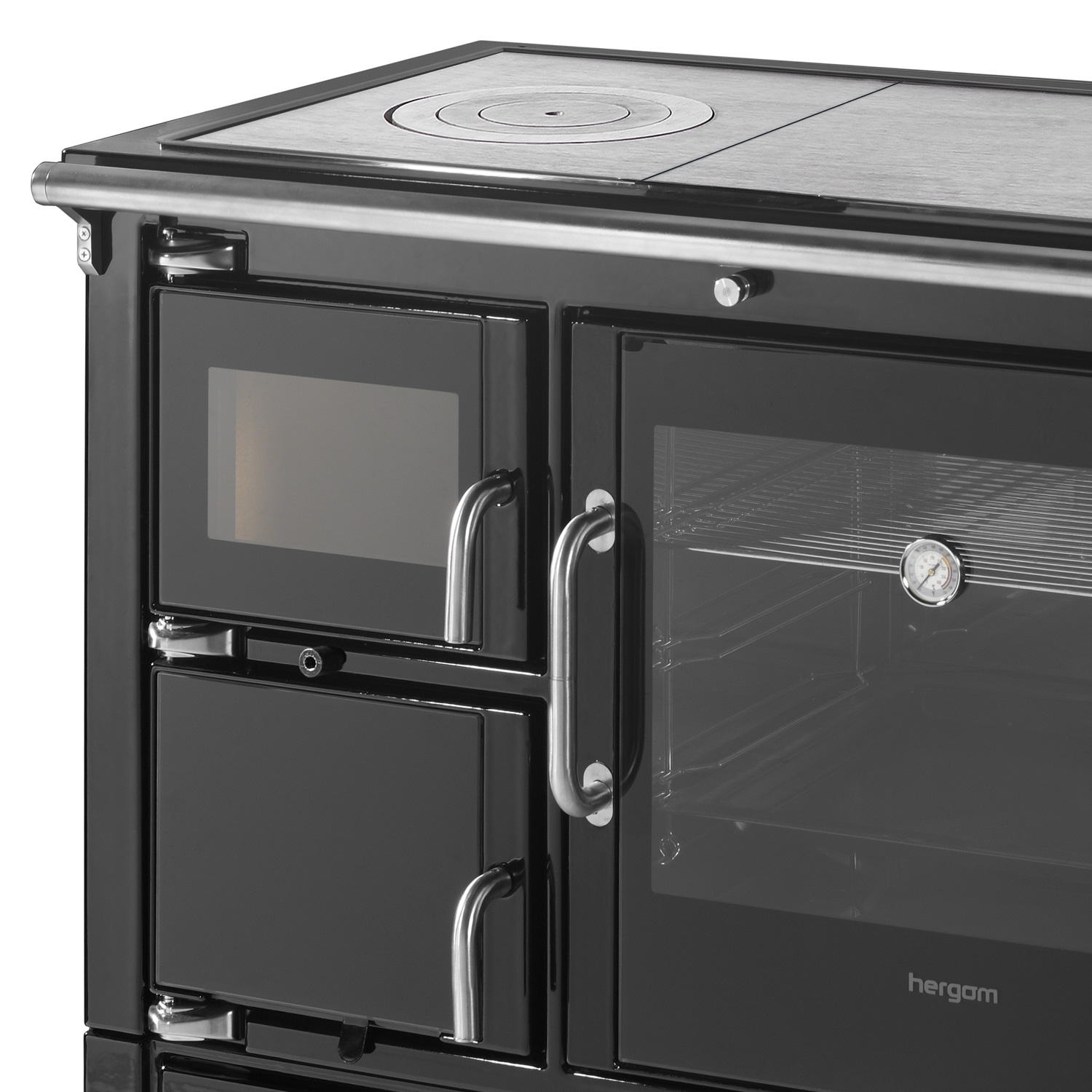 Hergom Eclecsys 100 SE Küchenofen Gusseisen schwarz, Herdplatte Gusseisen, RR hinten