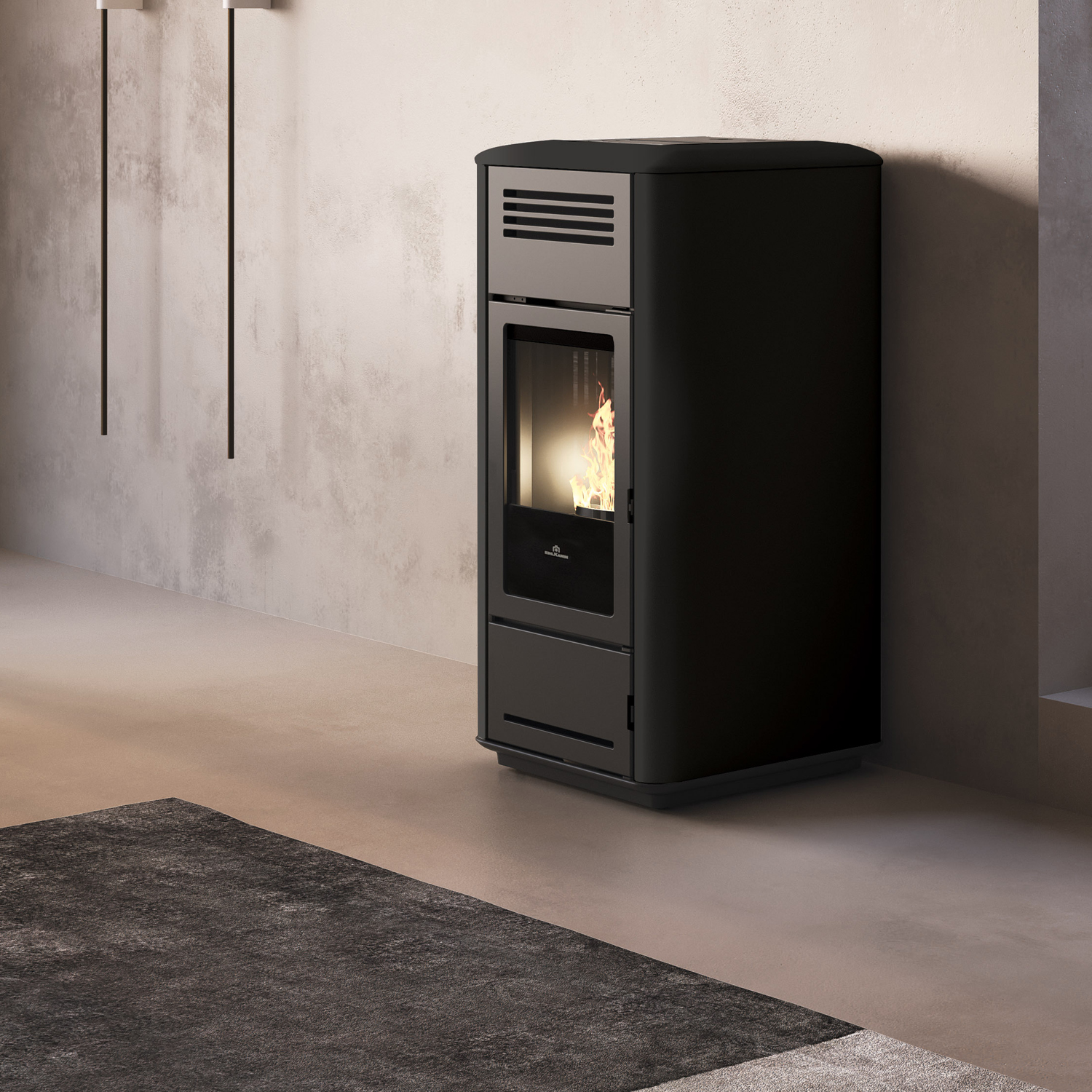 Edilkamin Milla H 12 EVO wasserführender Pelletofen Stahl glänzend Schwarz