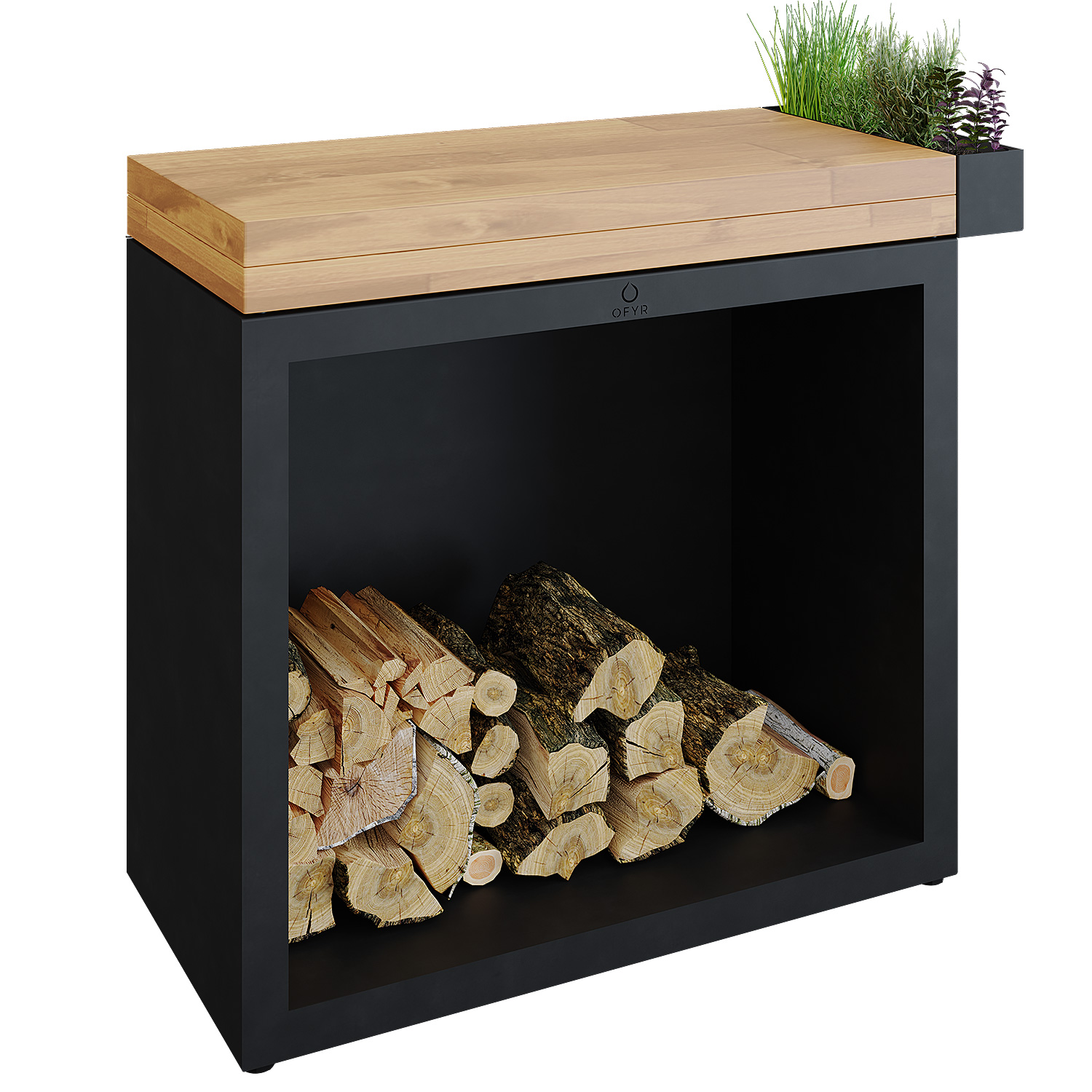 OFYR Holzfach Black 90 mit Arbeitsplatte Teakholz OFYR Holzfach Black 90 mit Arbeitsplatte Teakholz