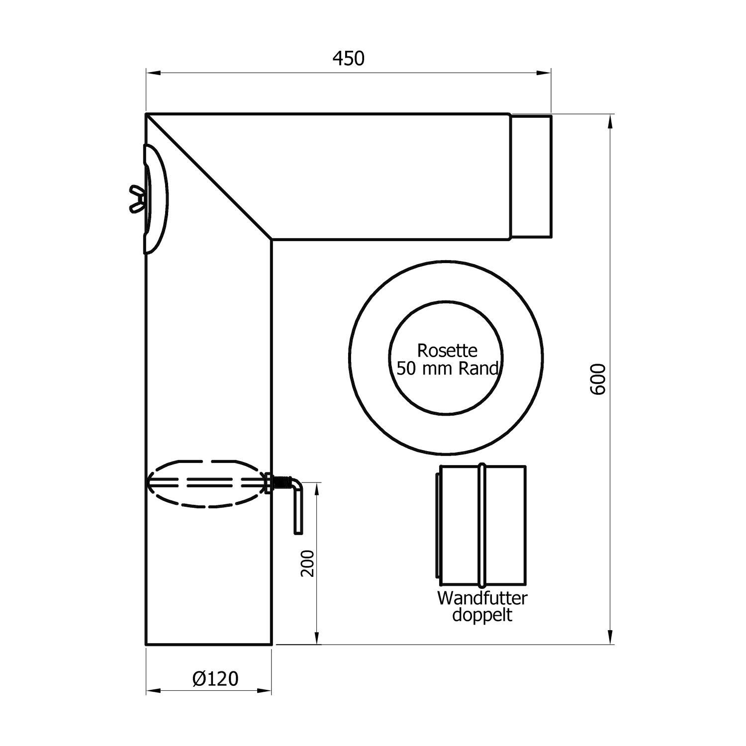 Raik Basic Rauchrohrbogen-Set 120mm schwarz 2-teilig – eckig für Rauchrohr / Ofenrohr