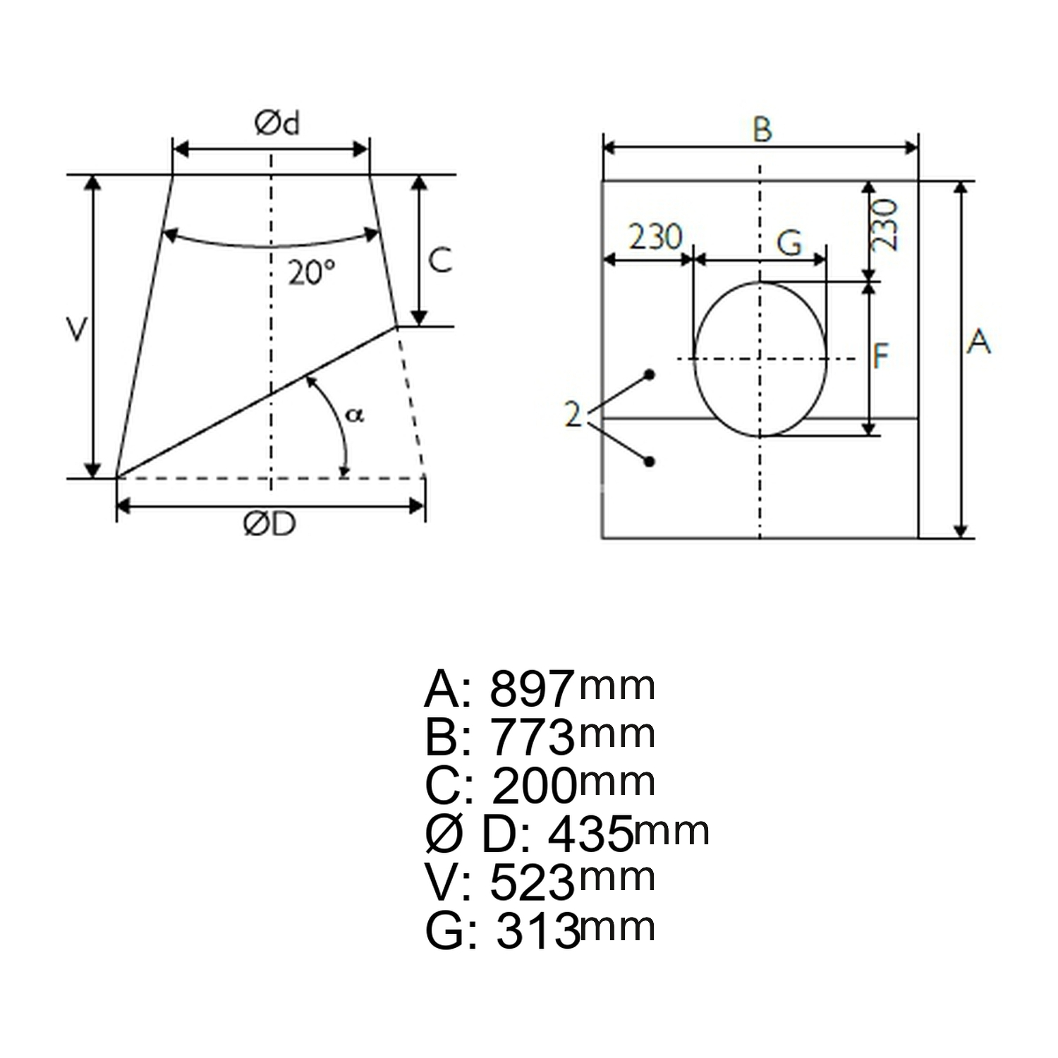 Schiedel Dachdurchführung 36-45° Wakaflex schwarz, Stutzen Edelstahl Ø130 mm / 150 mm glänzend