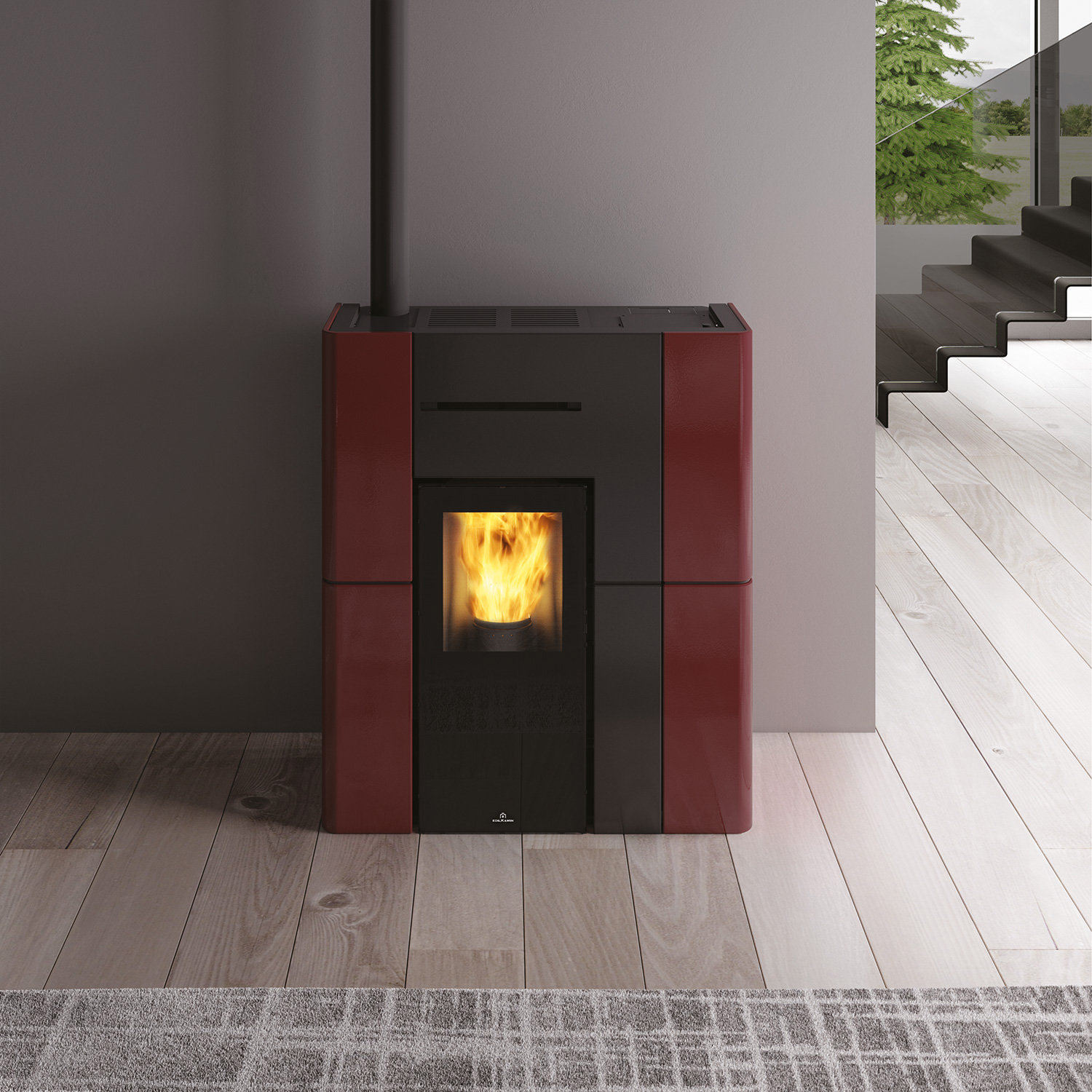 Edilkamin Blade H 15 Evo wasserführender Pelletofen Keramik Bordeaux