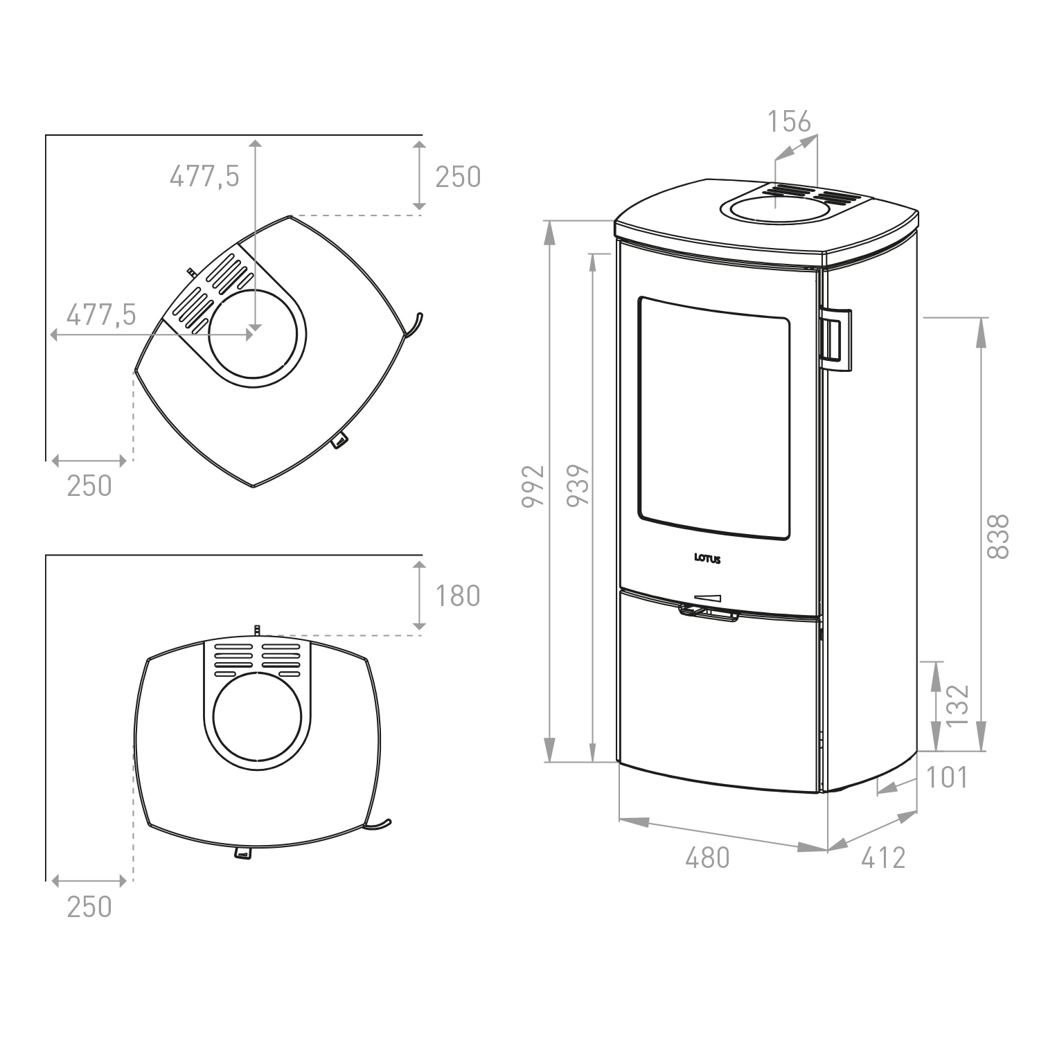Lotus Mondo 30 Kaminofen Schwarz / Indian Night, Rauchrohranschluss hinten Lotus Mondo 30 Kaminofen Schwarz / Indian Night, Rauchrohranschluss hinten