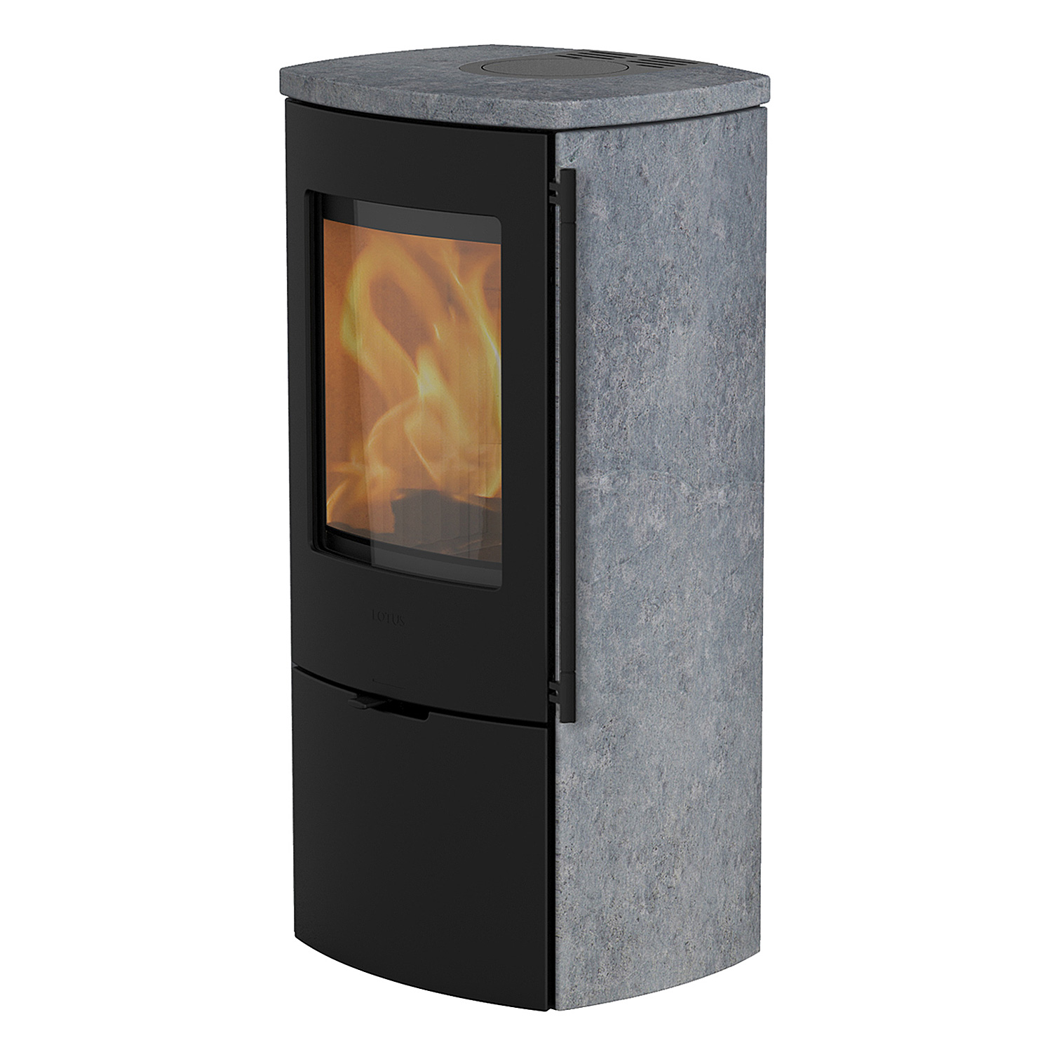 Lotus Mondo 30 Kaminofen Schwarz / Speckstein, Rauchrohranschluss hinten