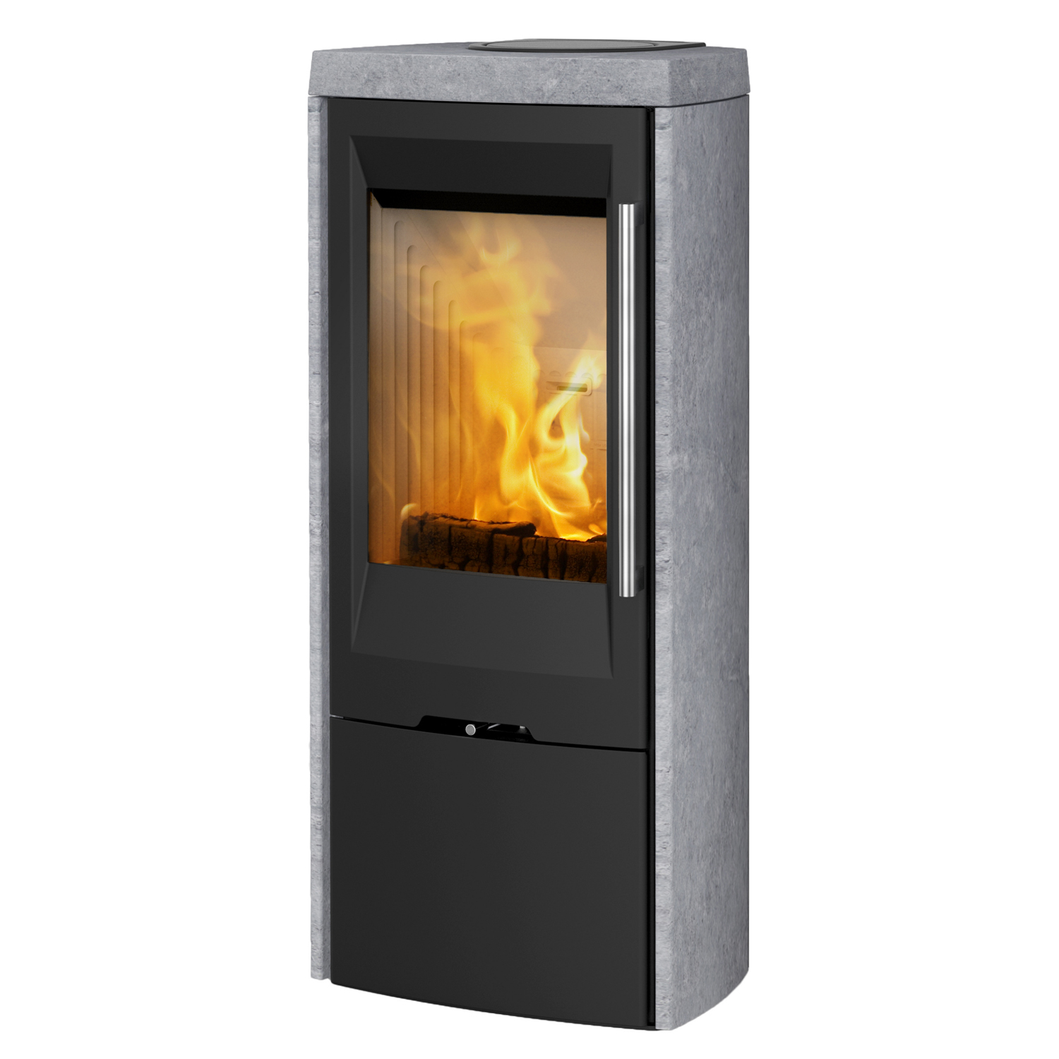 TermaTech TT30S Kaminofen Stahl Schwarz/Speckstein, Rauchrohr hinten TermaTech TT30S Kaminofen Stahl Schwarz/Speckstein, Rauchrohr hinten