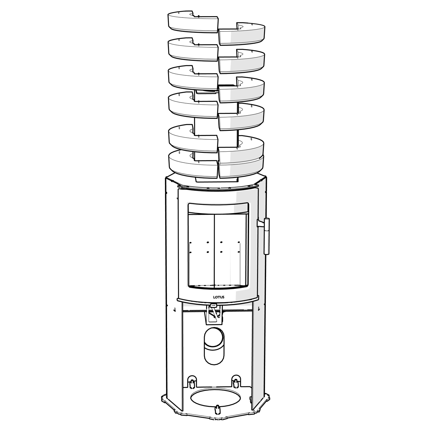 Lotus Maestro 152 Kaminofen Grau/ Indian Night, Rauchabgang hinten