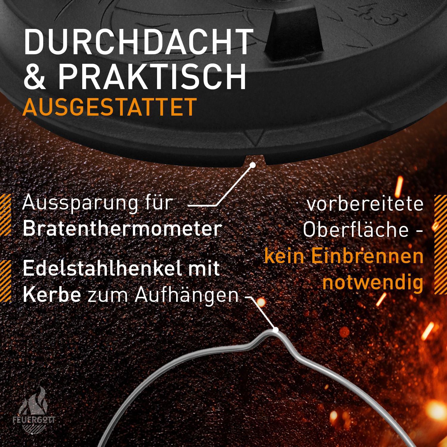 Feuergott Dutch Oven Set 6 l mit Deckelheber Ringreiniger Transporttasche