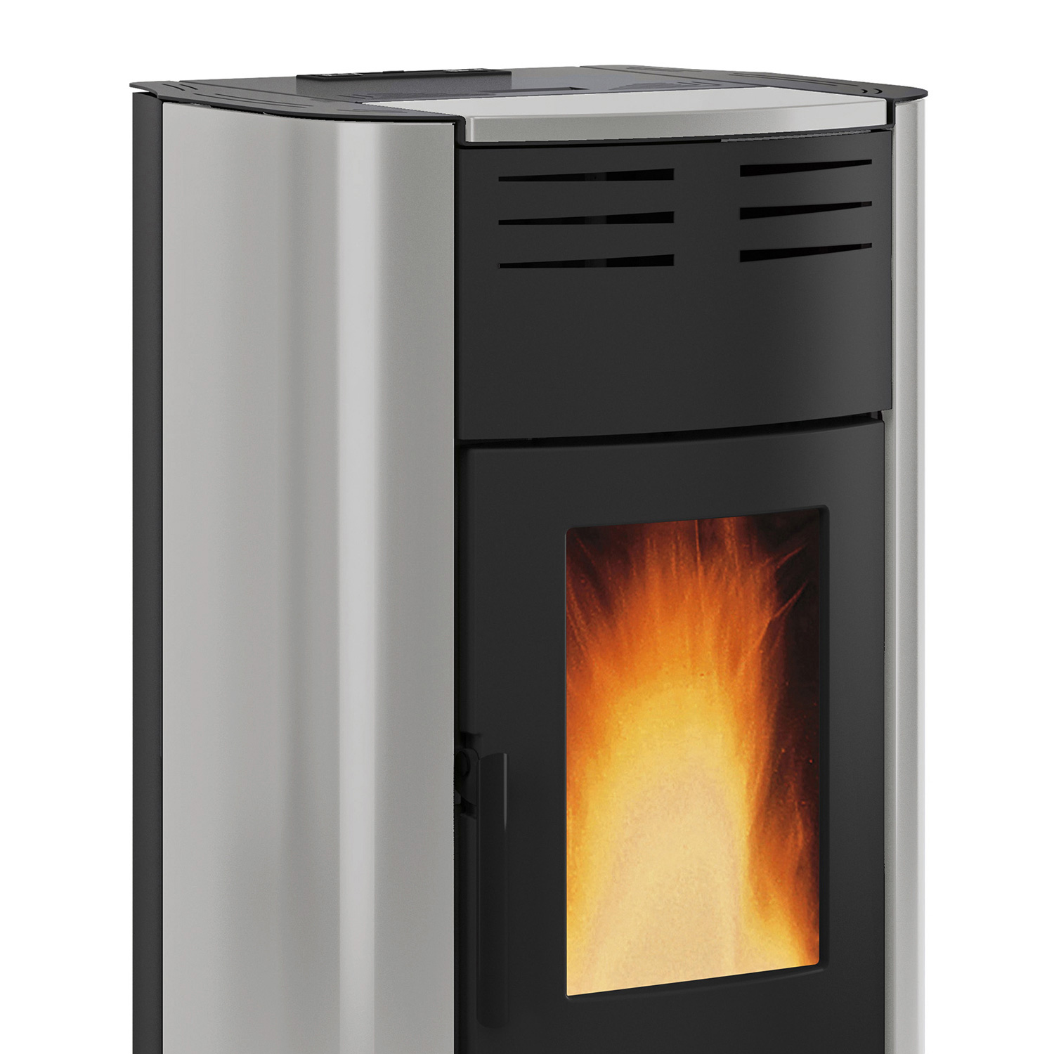 Extraflame Raffaella Idro H18 Wasserführender Pelletofen Stahl Hellgrau Komplett-Set Pufferspeicher TPSR 825 + 1 SWT