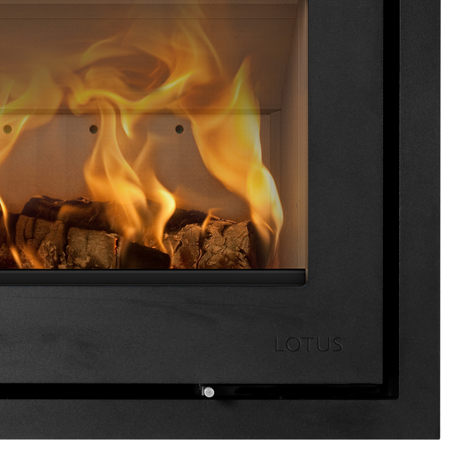 Lotus H470 Kamineinsatz Schwarz / Scharniere links inkl. Standard Umrahmung / optional Griffvarianten
