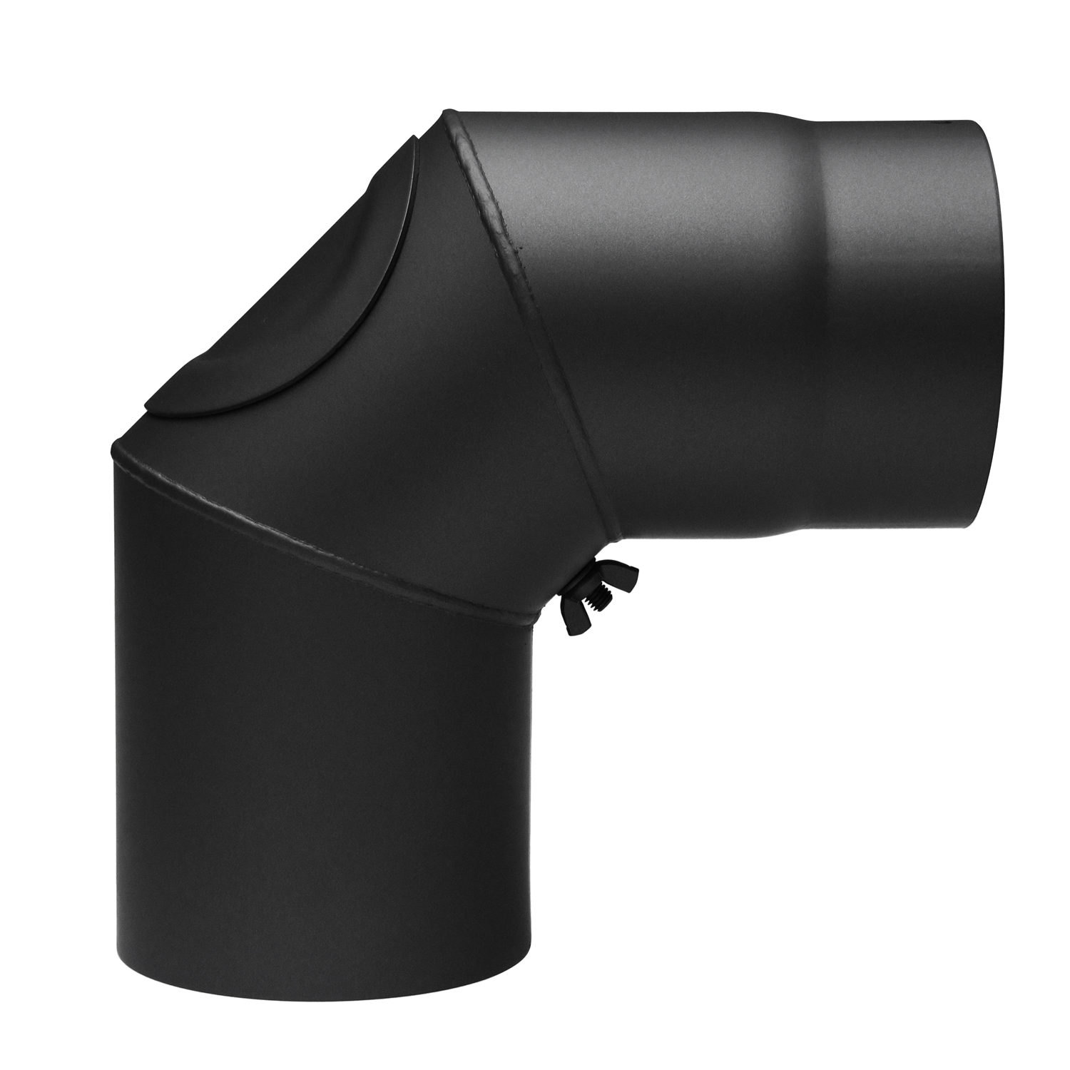 Raik Basic Rauchrohrbogen 130mm schwarz 90° – 3teilig mit Tür für Rauchrohr / Ofenrohr