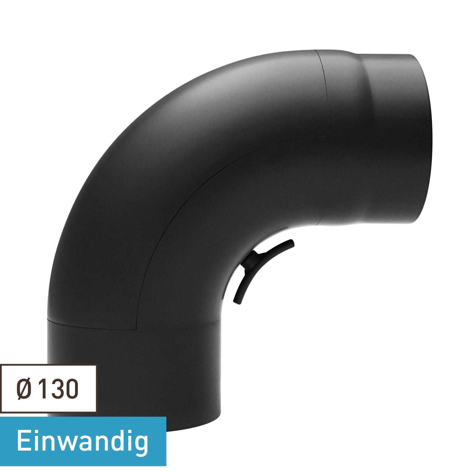 Raik Basic Rauchrohrbogen 130mm schwarz 90° gezogen mit Tür für Rauchrohr / Ofenrohr