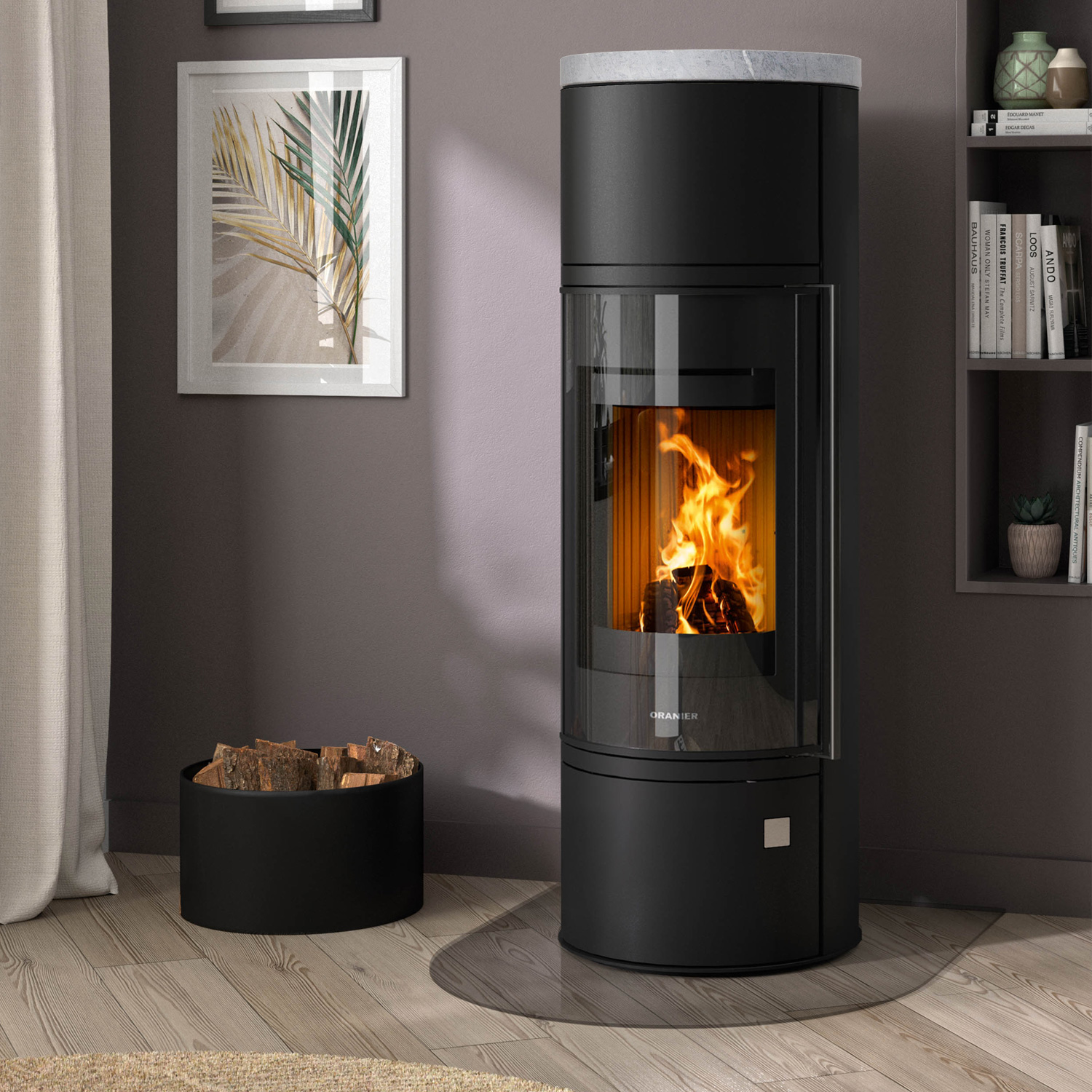 Oranier Arena W+ 2.0 Kaminofen Stahl Schwarz mit Abdeckplatte Speckstein