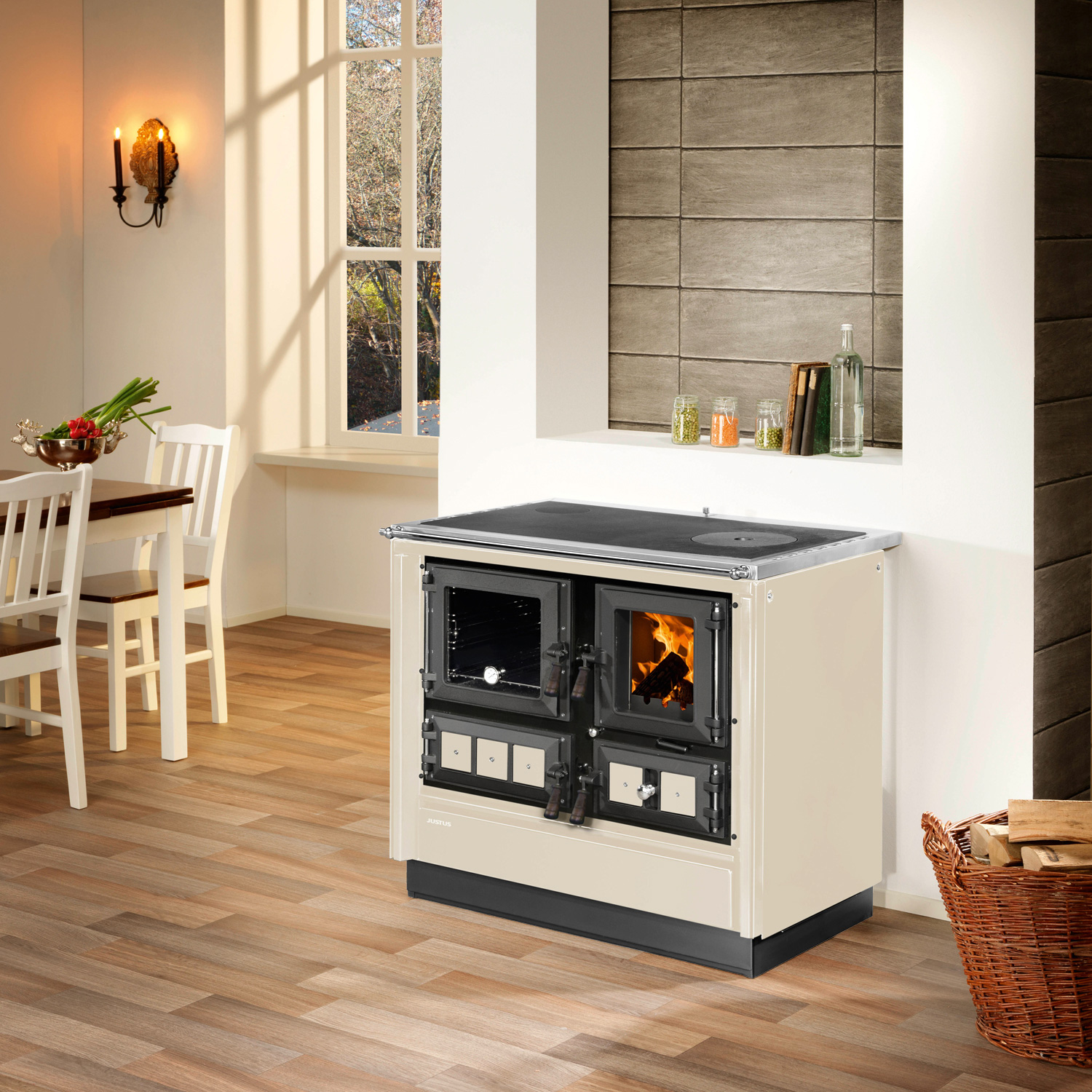 Justus Rustico-90 2.0 Küchenofen Stahl Creme, Backfach links