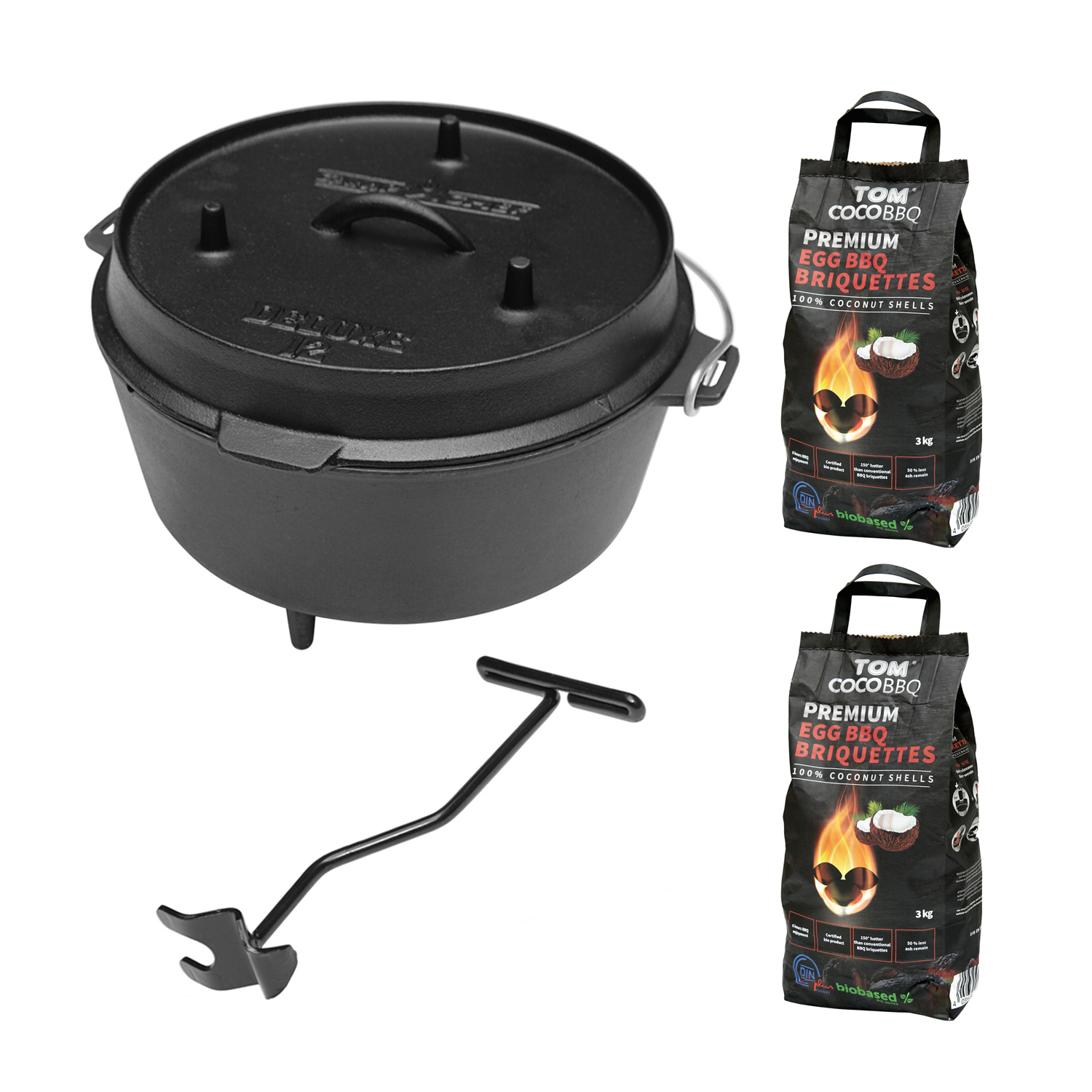 Camp Chef Deluxe Dutch Oven DO-12 + TOM COCO Grill-Kokoskohlebriketts 2er-Pack Camp Chef Deluxe Dutch Oven DO-12 + TOM COCO Grill-Kokoskohlebriketts 2er-Pack