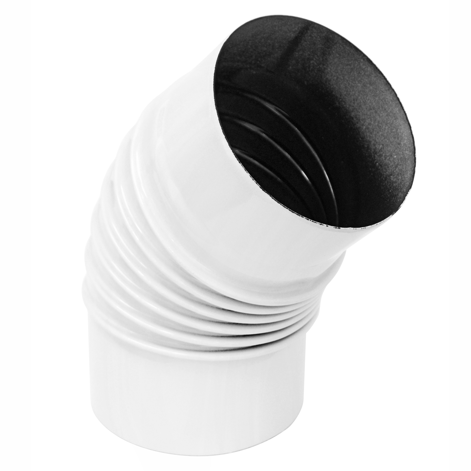 Raik Rauchrohrbogen / Ofenrohrbogen Emaille 120mm - 45° Bogen gerippt Weiß mit Reinigungsöffnung