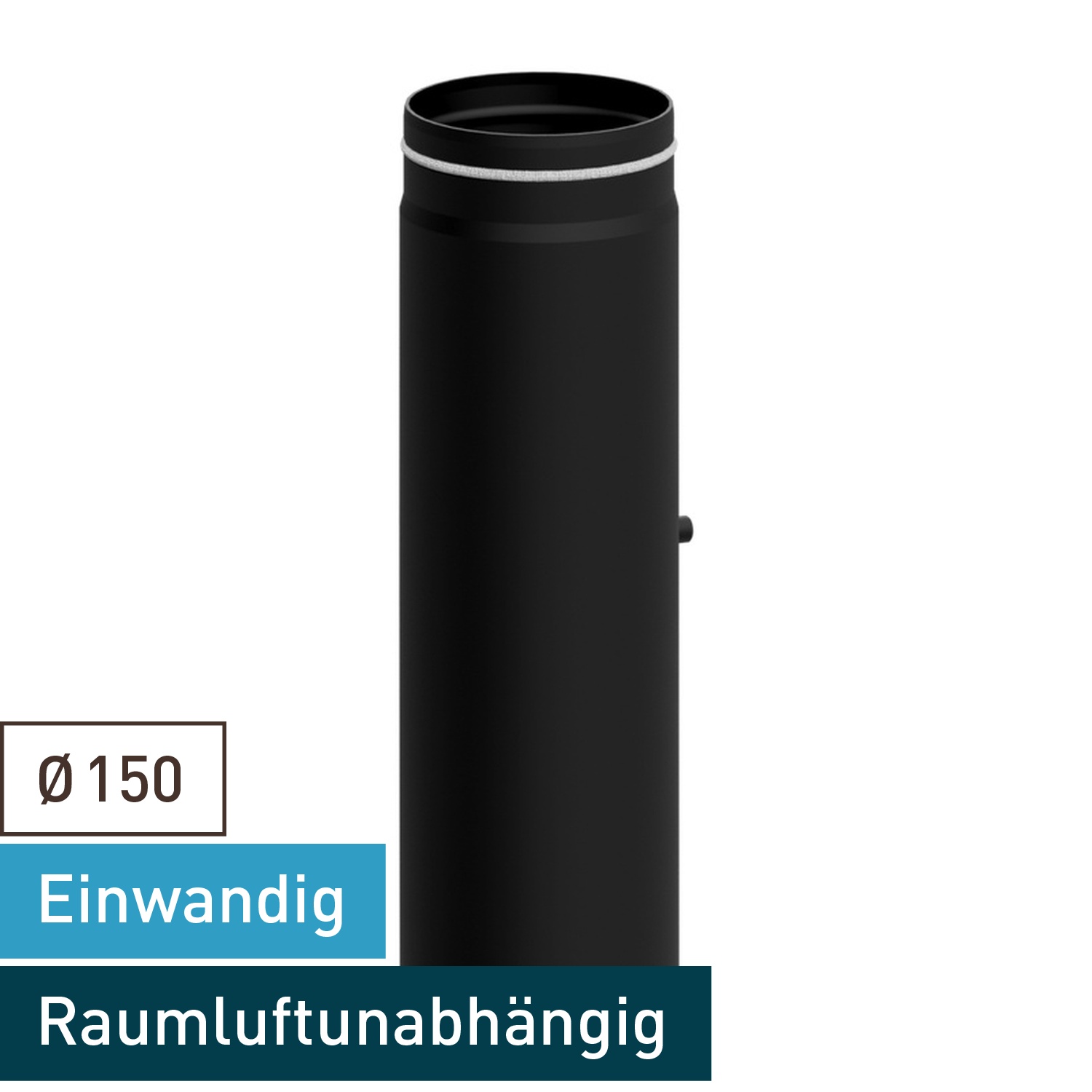 Raik Lifestyle Längenelement Durchmesser 150x500x2,00mm eingezogen mit eingelegter Tür mit Dichtung schwarz für Rauchrohr/ Ofenrohr