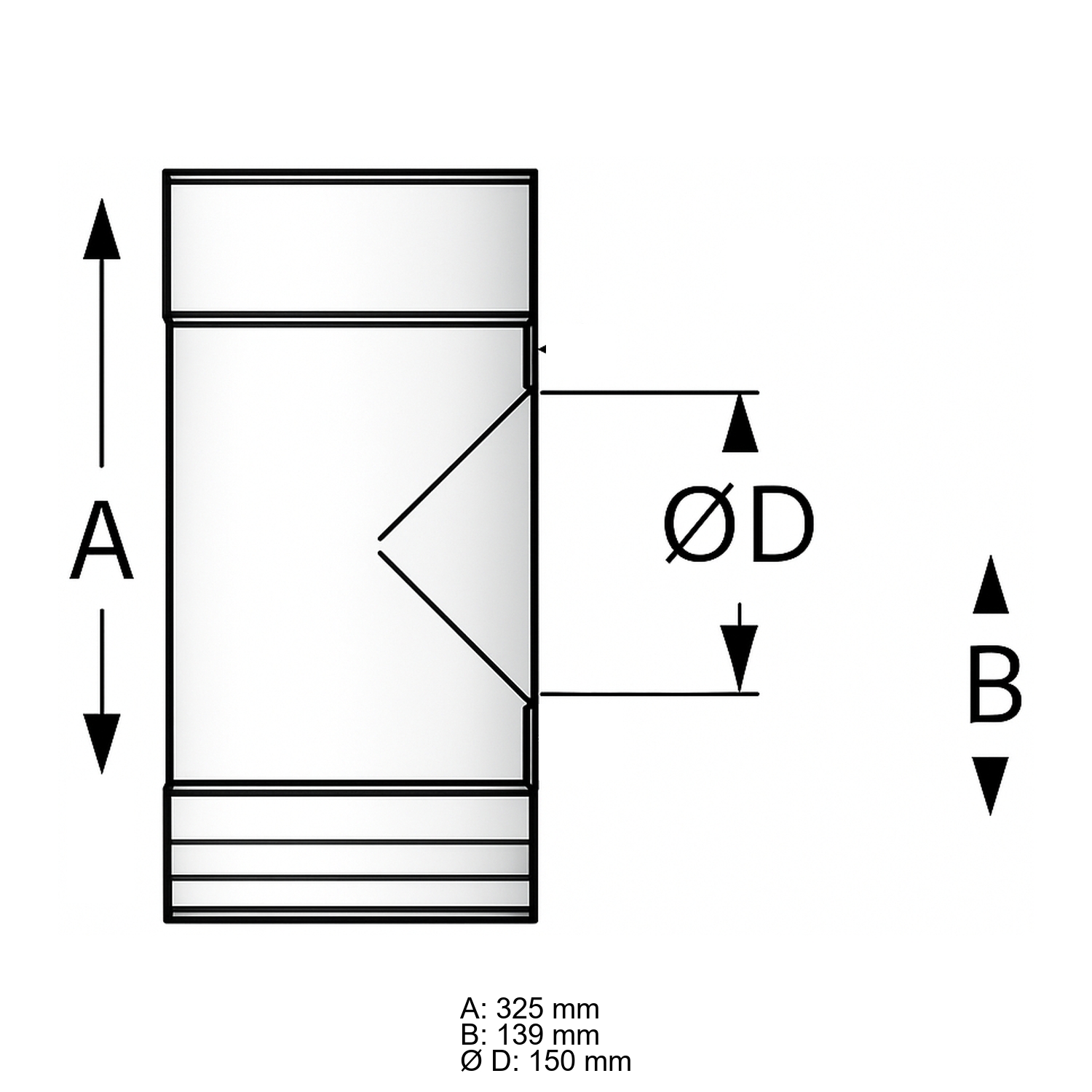 Schiedel PRIMA PLUS T-Stück 90° Ø150 mm für Anschluss Ø150 mm einwandig matt