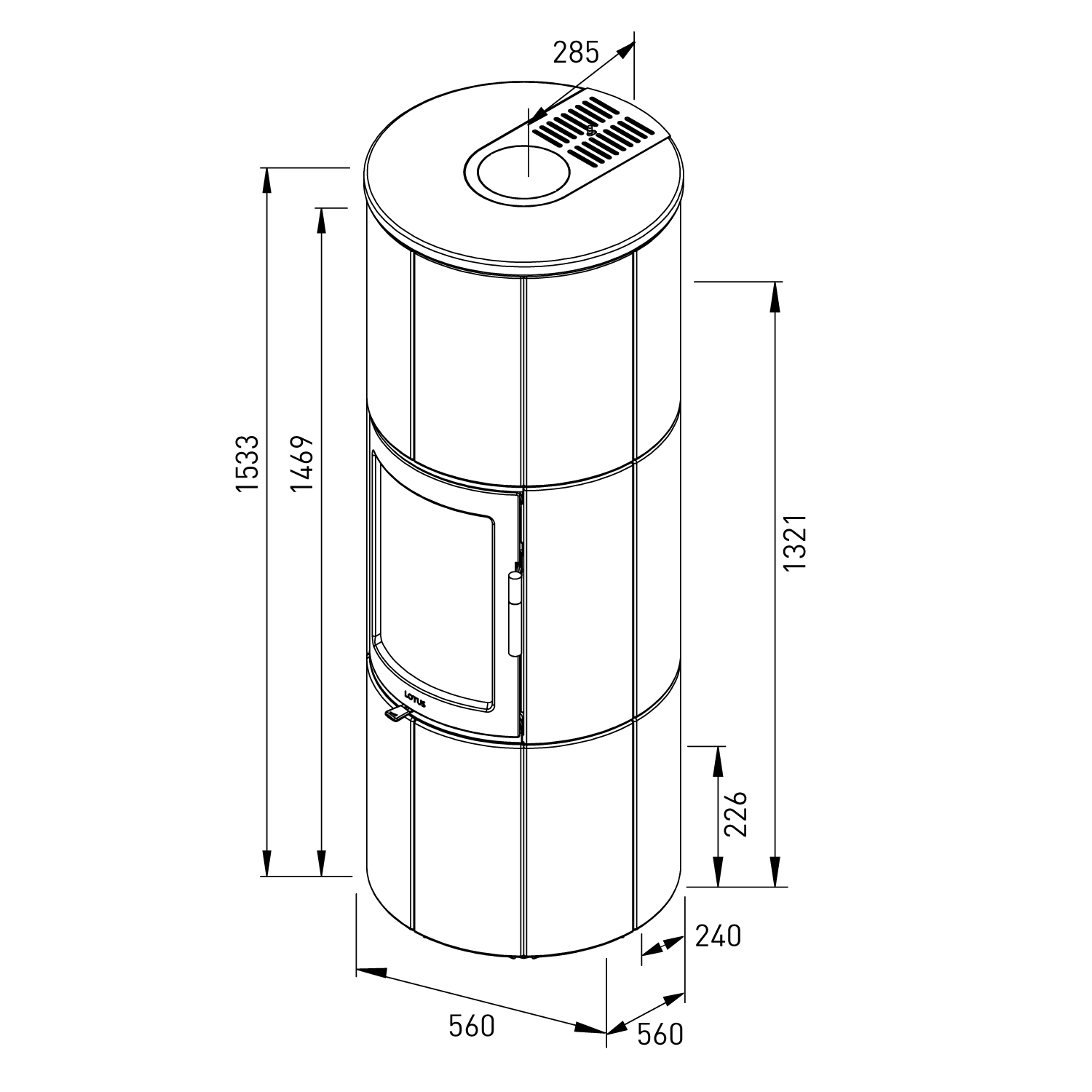 Lotus Maestro 152 Kaminofen Schwarz/ Indian Night, Rauchabgang hinten