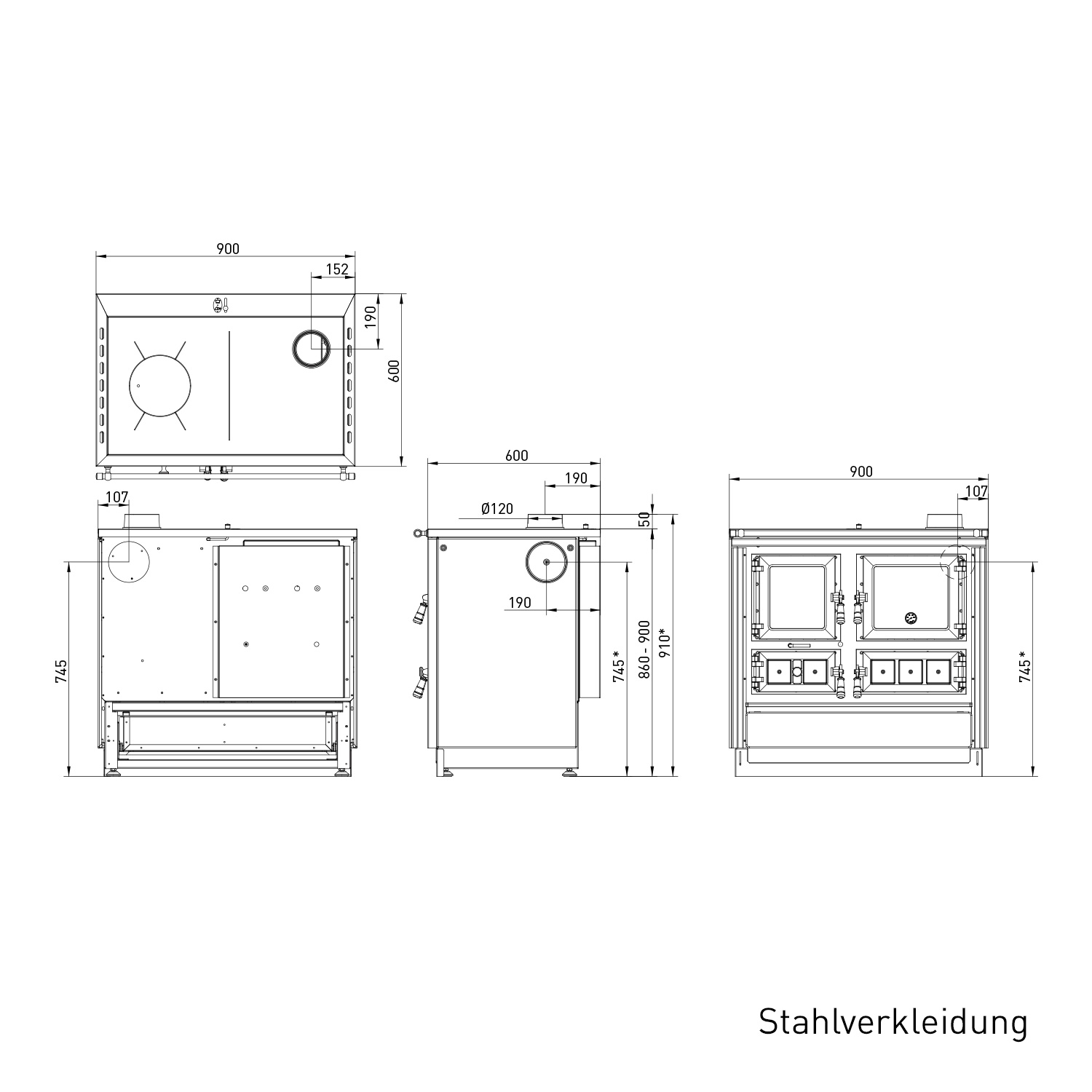 Justus Rustico-90 2.0 Küchenofen Stahl Weiß, Backfach links